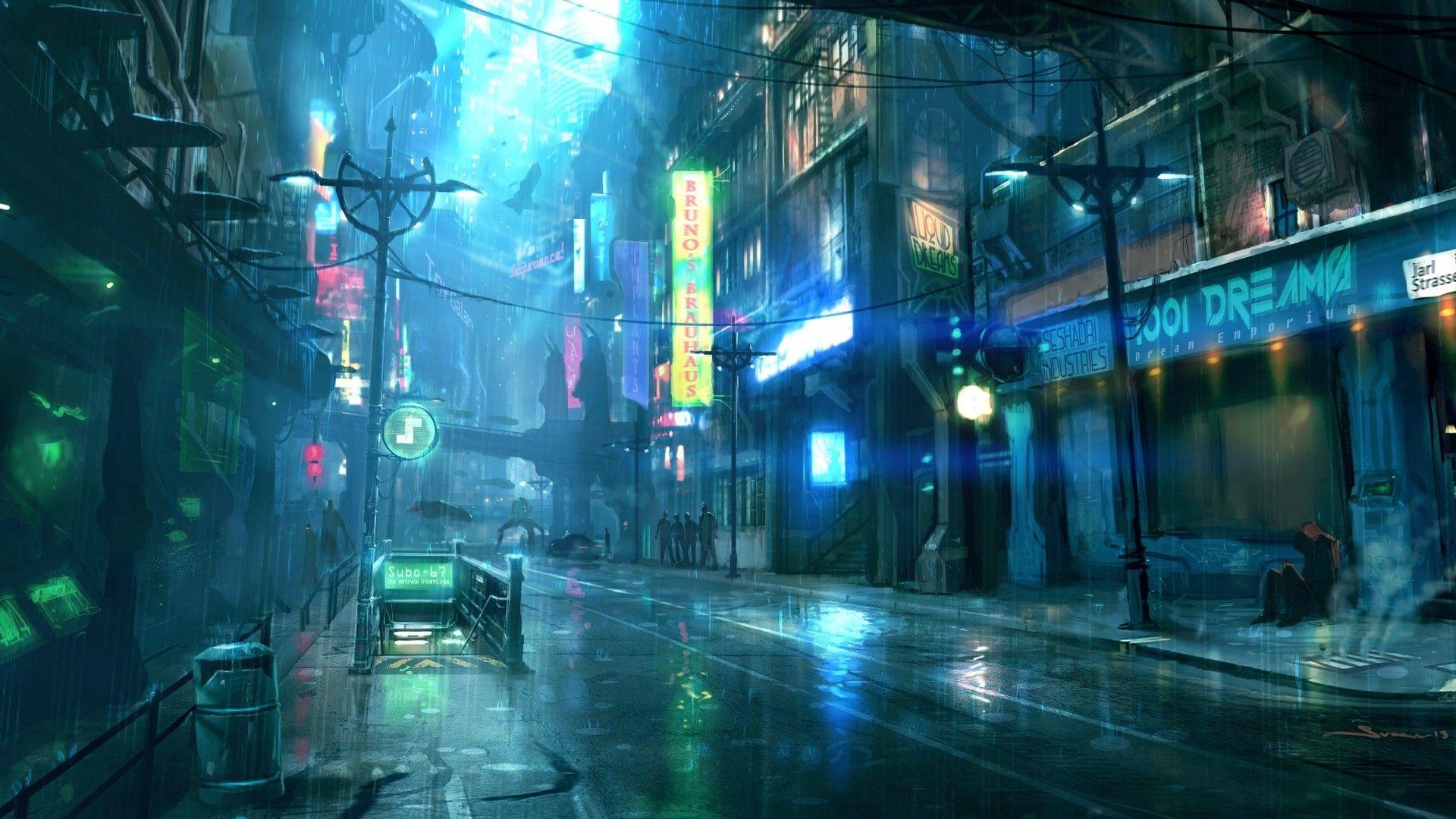 1920x1080 Sci Fi City At Night 1920 × 1080: Hình nền