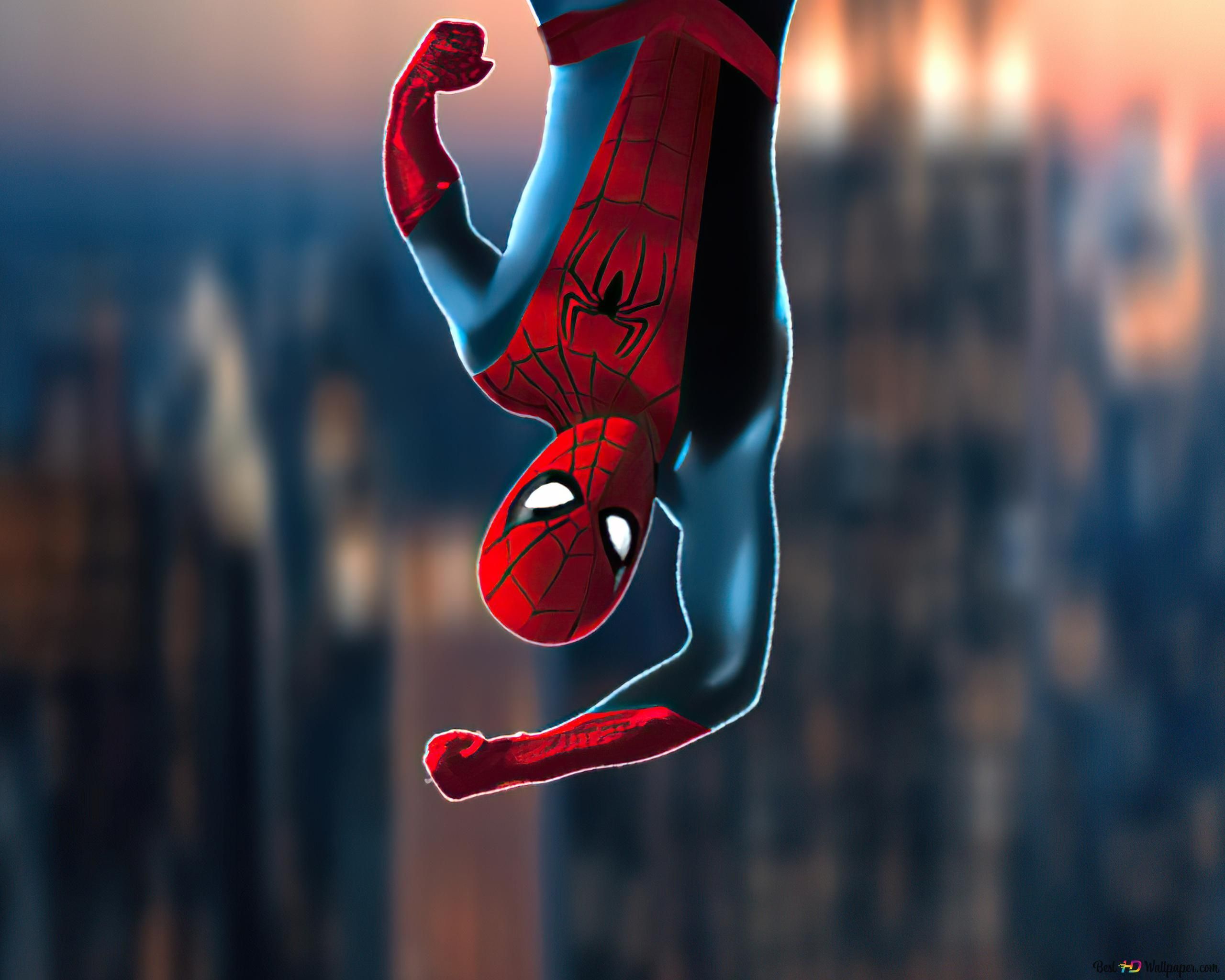 2560x2048 Spider Man Hanging Upside Down And Showing His Victory 4K wallpaper download