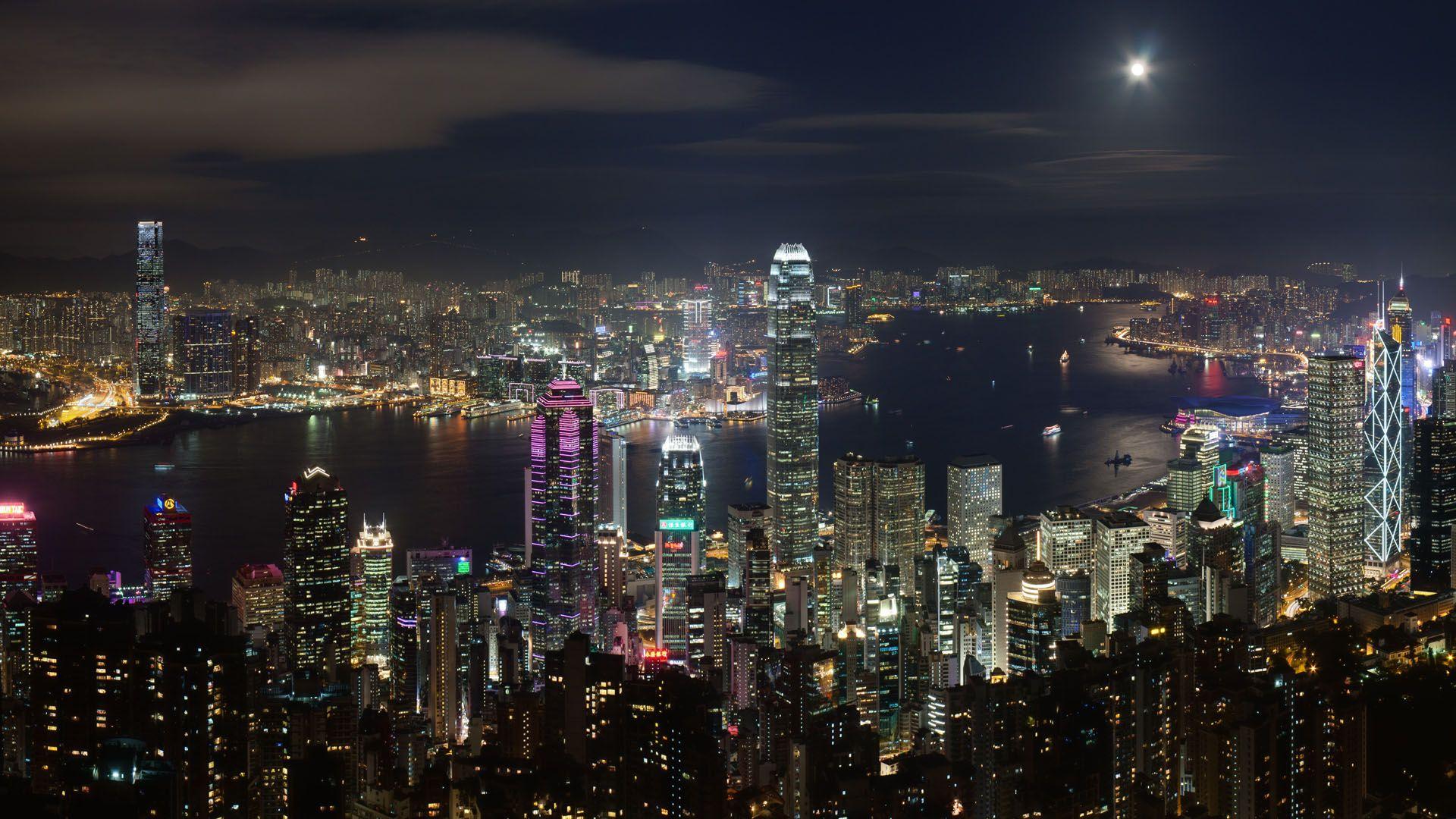 1920x1080 Hong Kong Night view HD Wallpaper Free