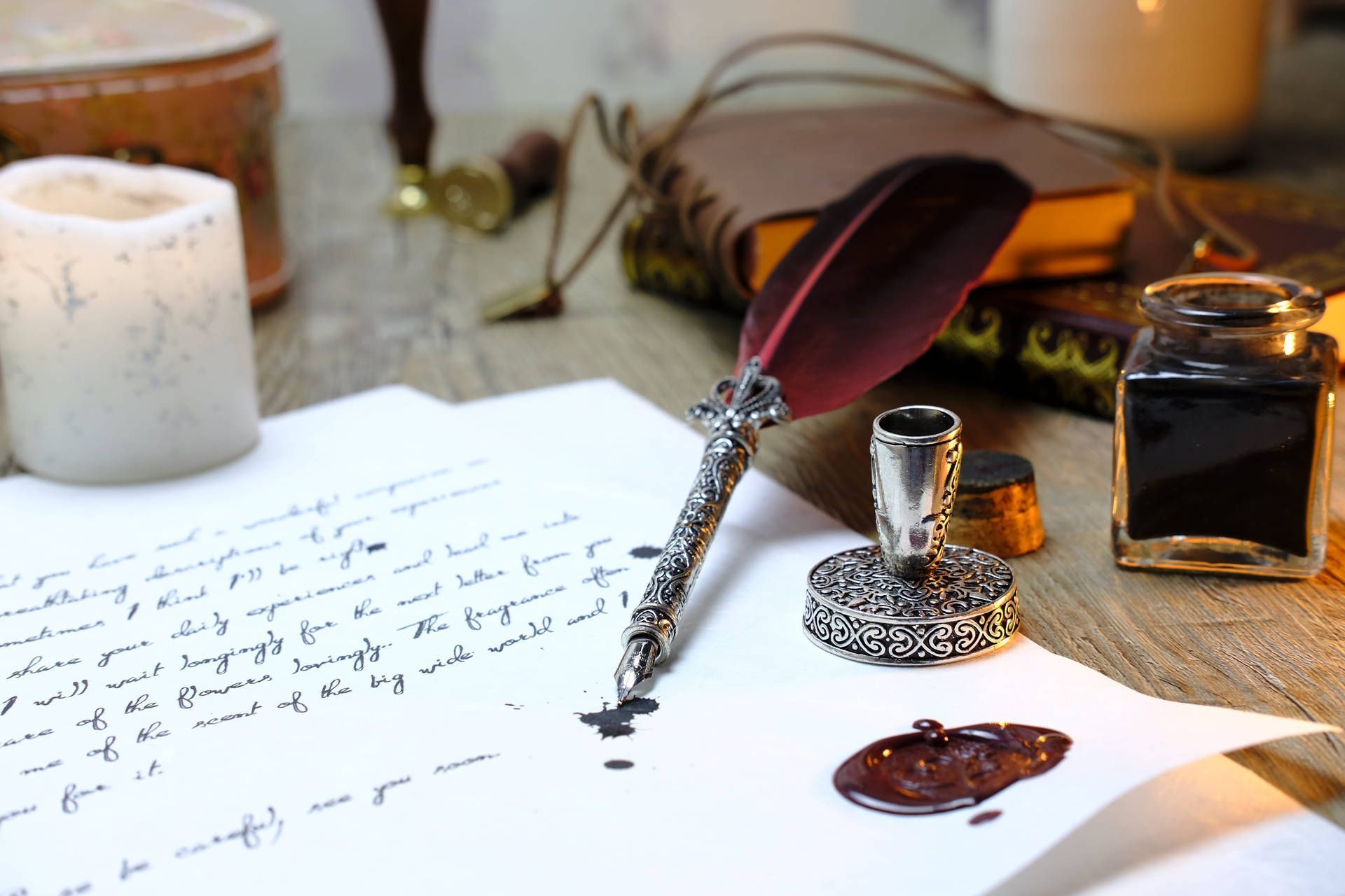 1920x1280 Download Enchanting Red Feather Pen Creating Cute Writing Wallpaper
