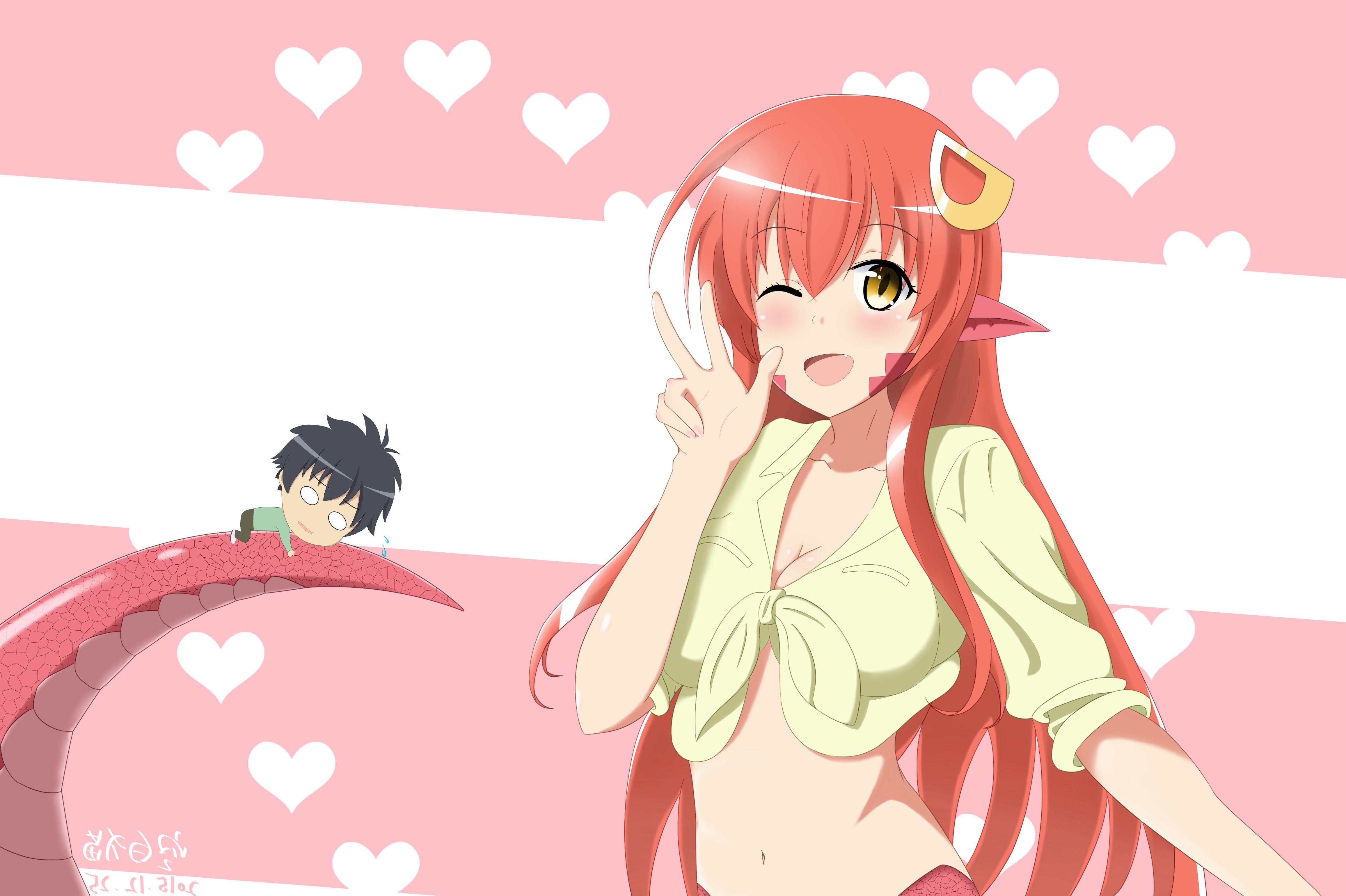 4626x3080 monster musume no iru nichijou miia monmusu snake long hair winking anthropomorphism tail anime anime girls redhead wallpaper.me!