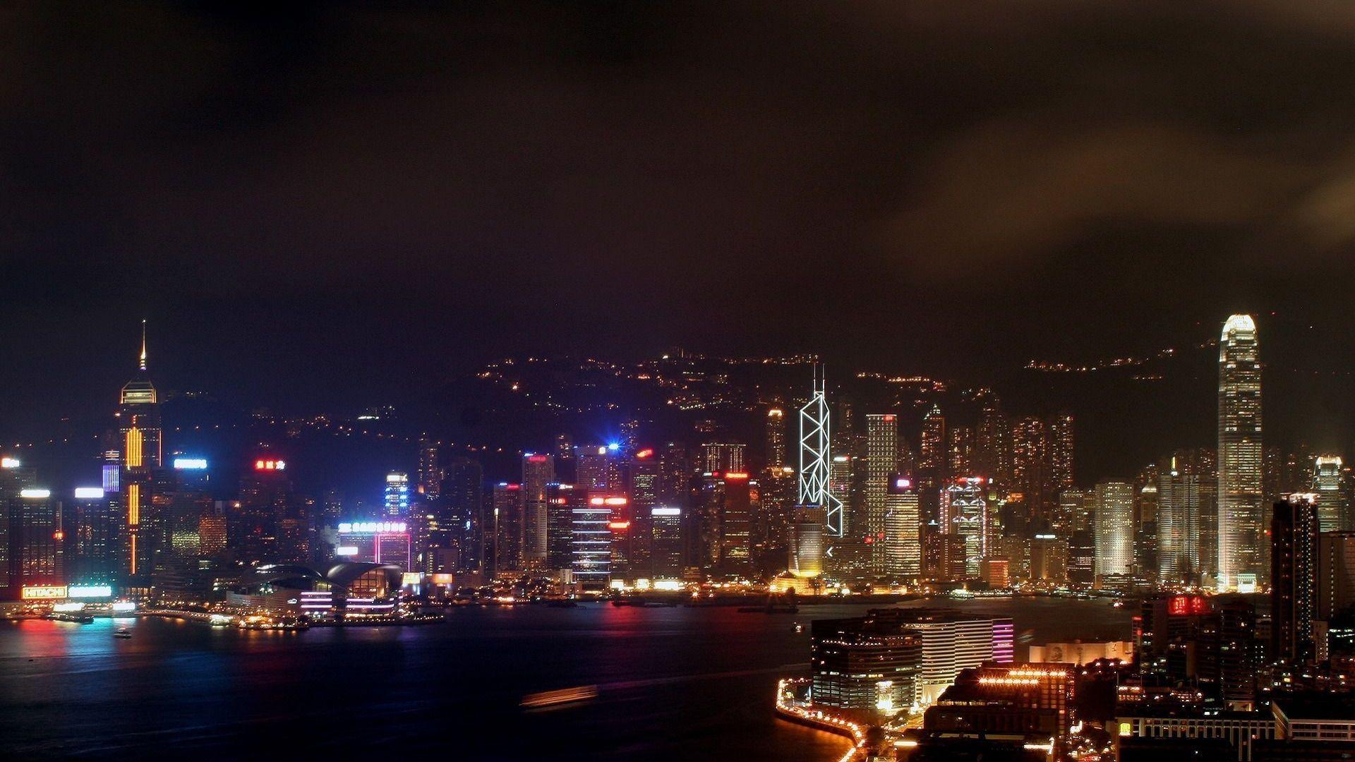 1920x1080 Buildings & City: Hong Kong Skyline by Night, picture nr. 38549