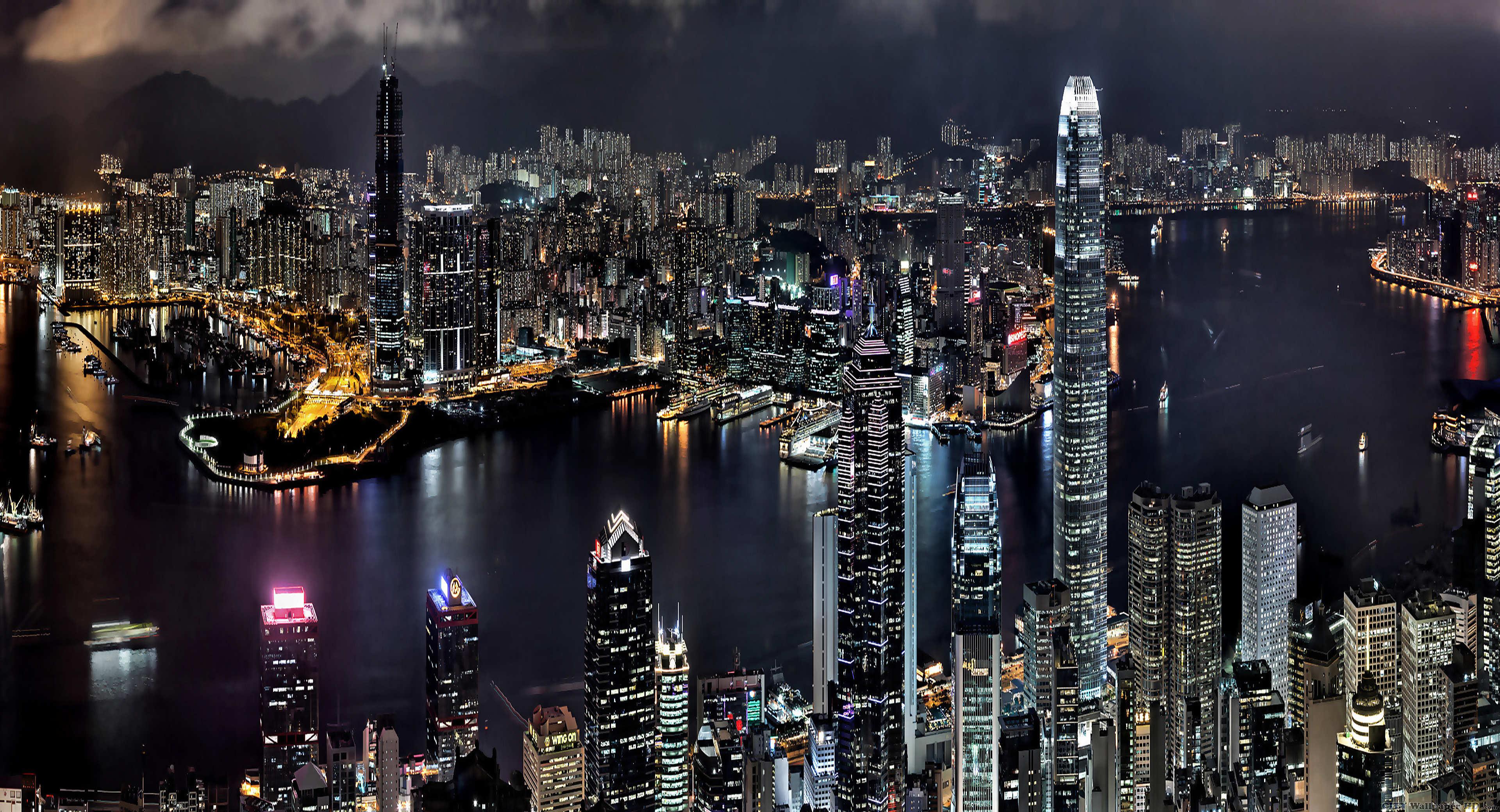 3840x2080 Night Hong Kong. Watch free widescreen photography of cities
