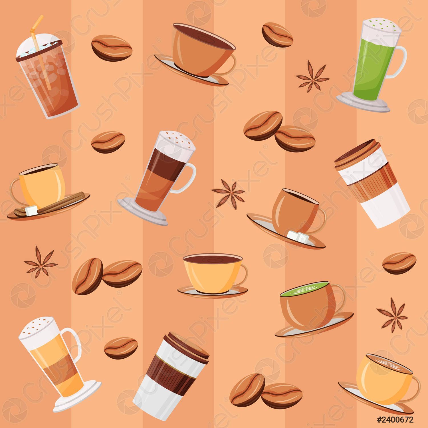 1500x1500 Coffee mugs flat vector seamless pattern Matcha latte Caramel macchiato vector 2400672