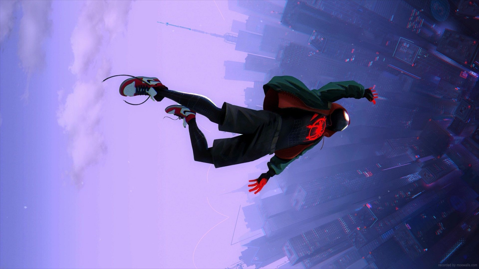1920x1080 Miles Morales Falling Purple Sky Spider Man: Across The Spider Verse Live Wallpaper