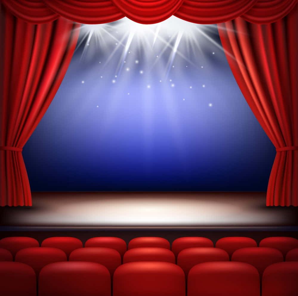 999x994 Download Blue And Red Cartoon Theatre Stage Wallpaper