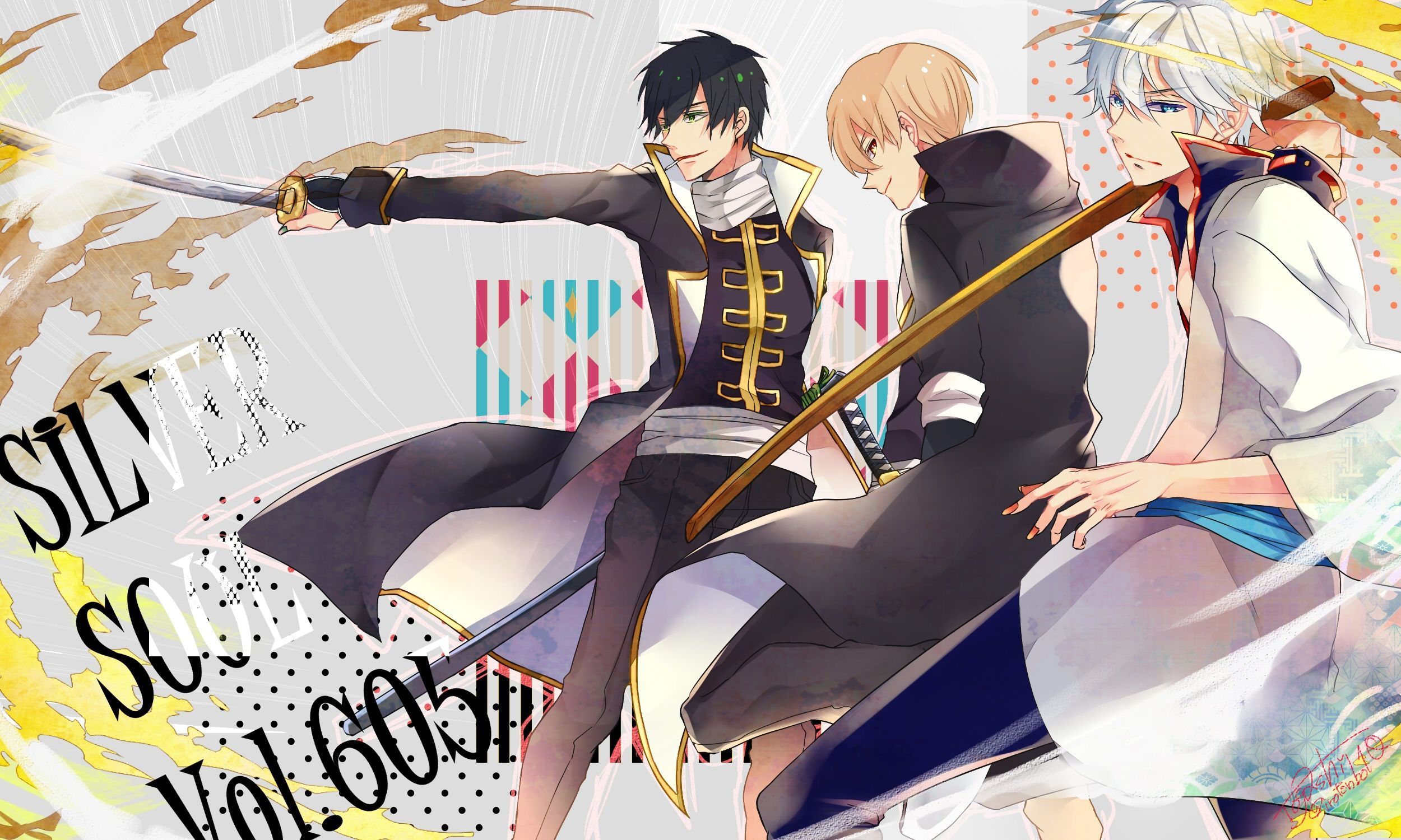 2500x1500 Download 1280x1024 Gintama, Sakata Gintoki, Okita Sougo, Hijikata Toushirou, Shinsengumi, Katana Wallpaper