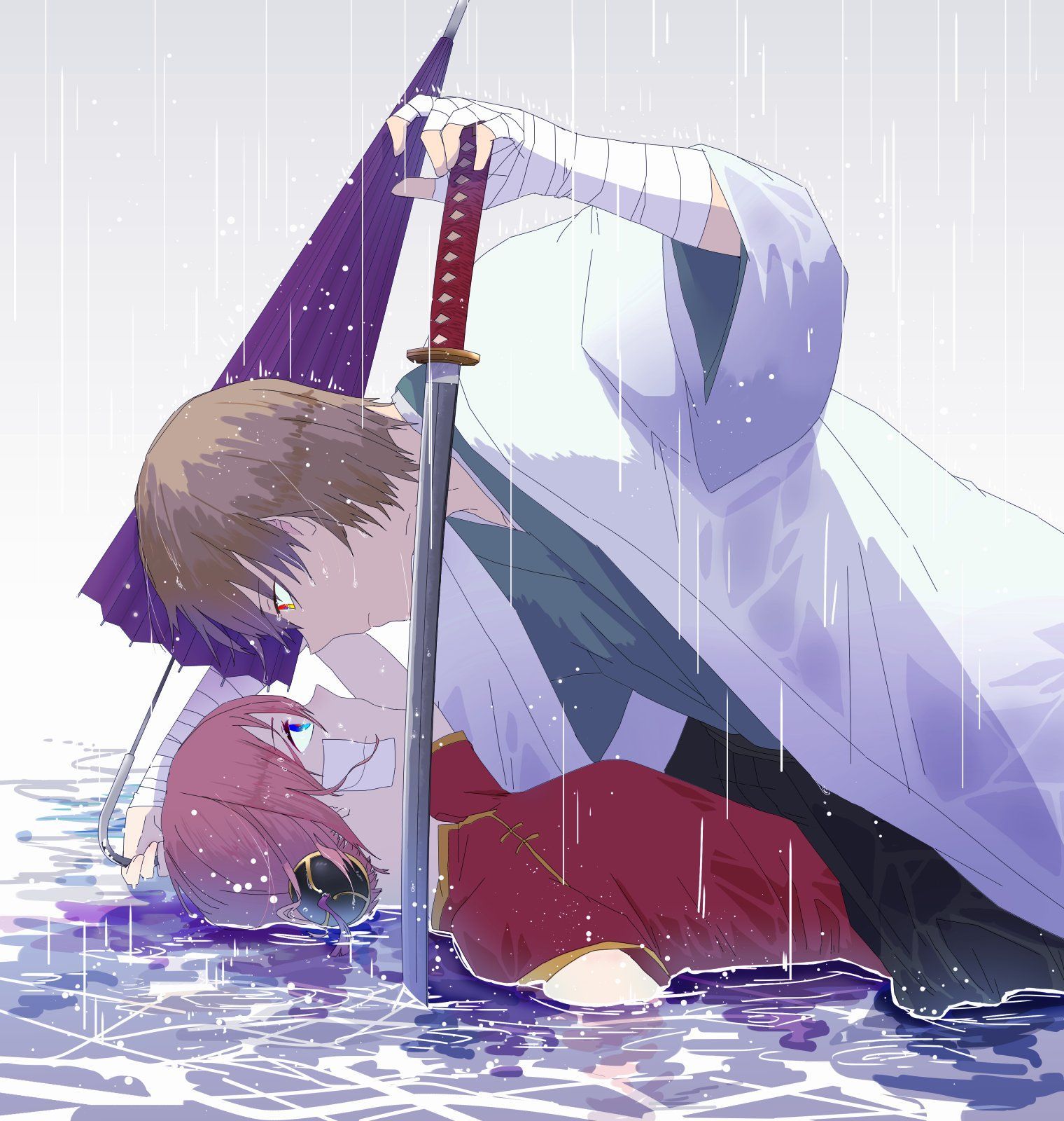1520x1600 Gin Tama Kagura (Gin Tama) Okita Sougo Wet Laying in Water wallpaperx1600