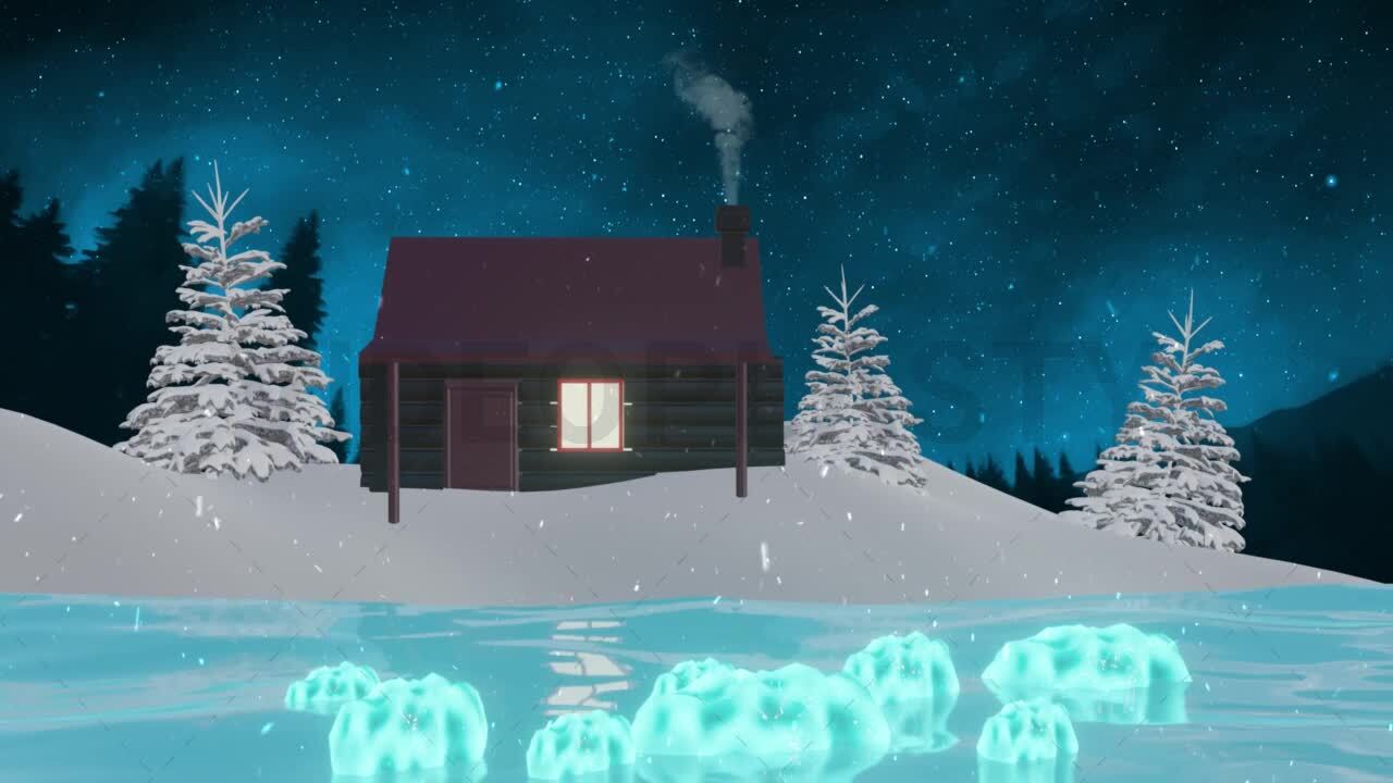 1280x720 Chill Snowy Winter Log Cabin: Lo Fi Animation [Royalty Free Stock Animation]