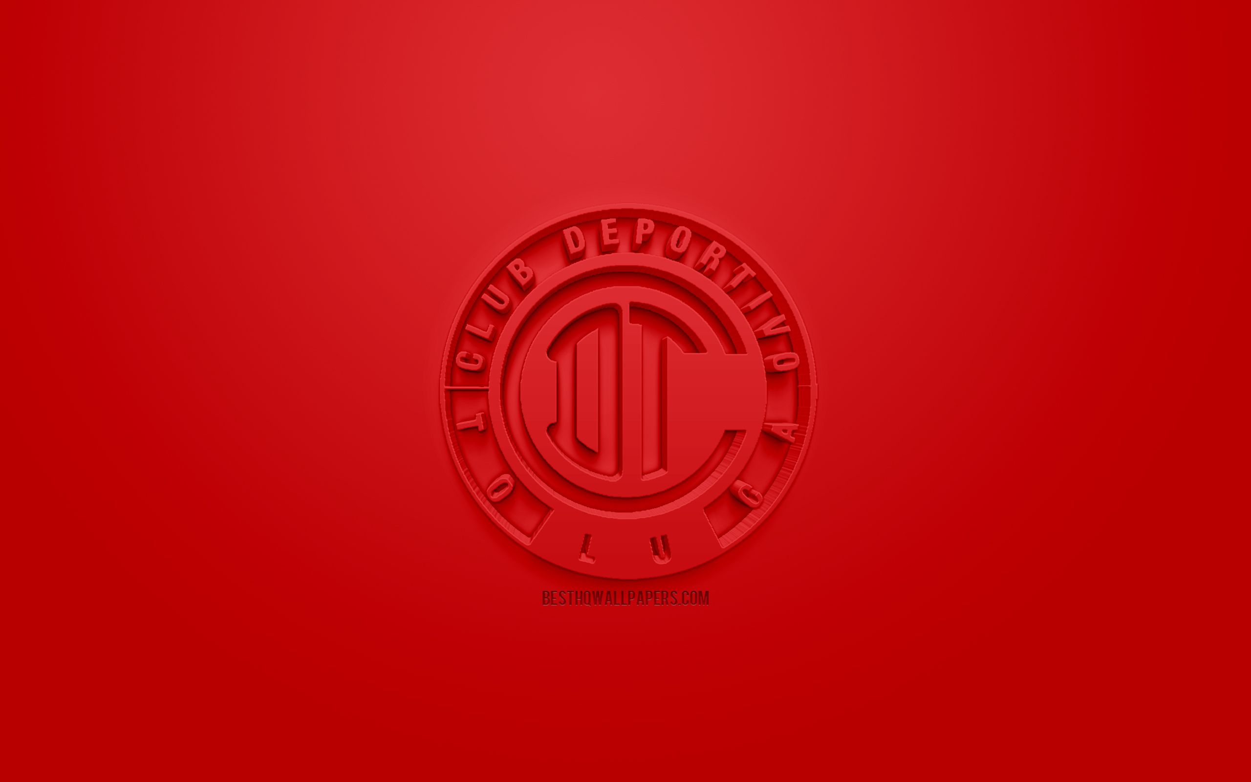 2560x1600 Download wallpaper Deportivo Toluca FC, creative 3D logo, red background, 3D emblem, Mexican football club, Liga MX, Toluca, Mexico, 3D art, football, stylish 3D logo for desktop with resolution 2560x1600. High Quality