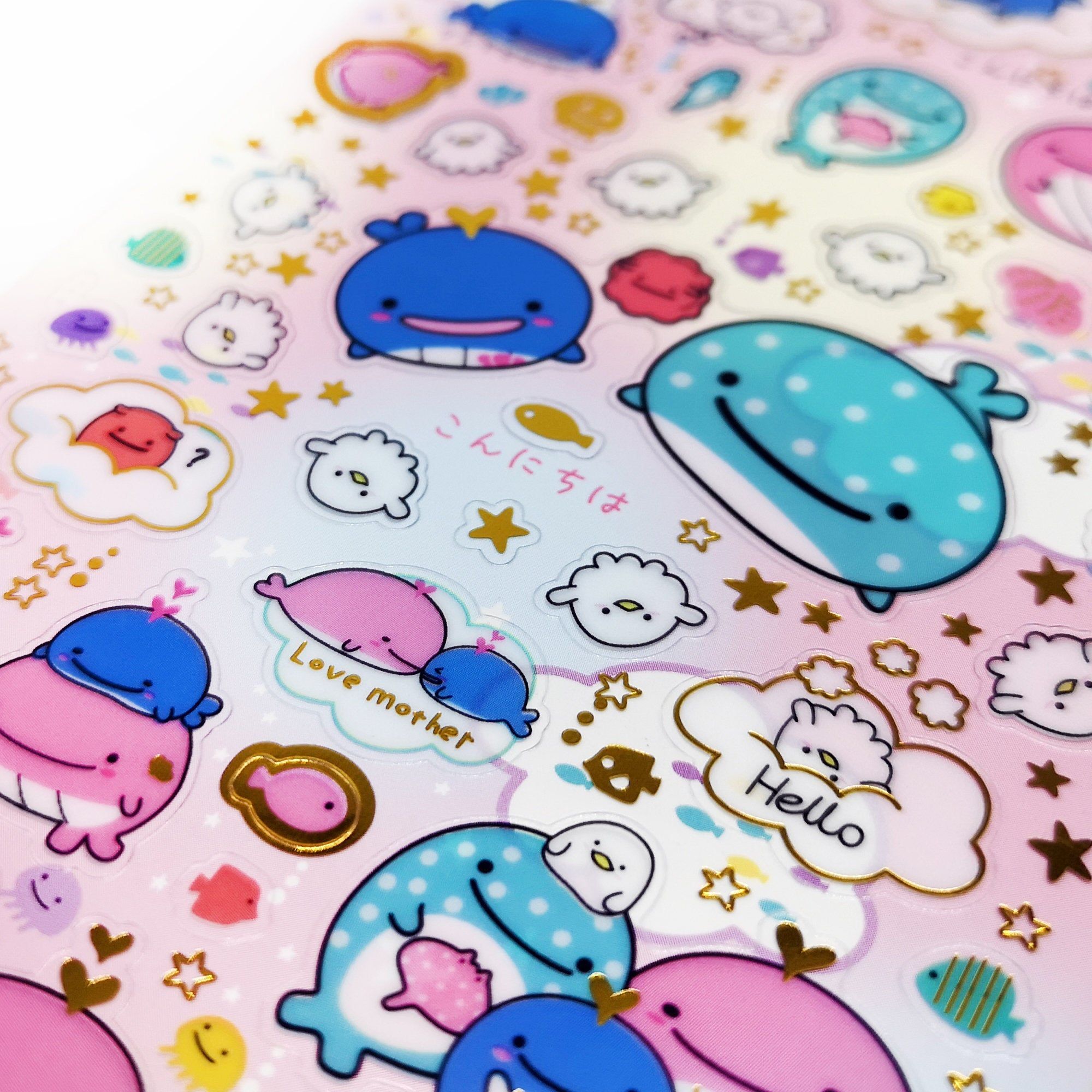 2000x2000 Super Cute Marine Life Japanese Whale Character Stickers