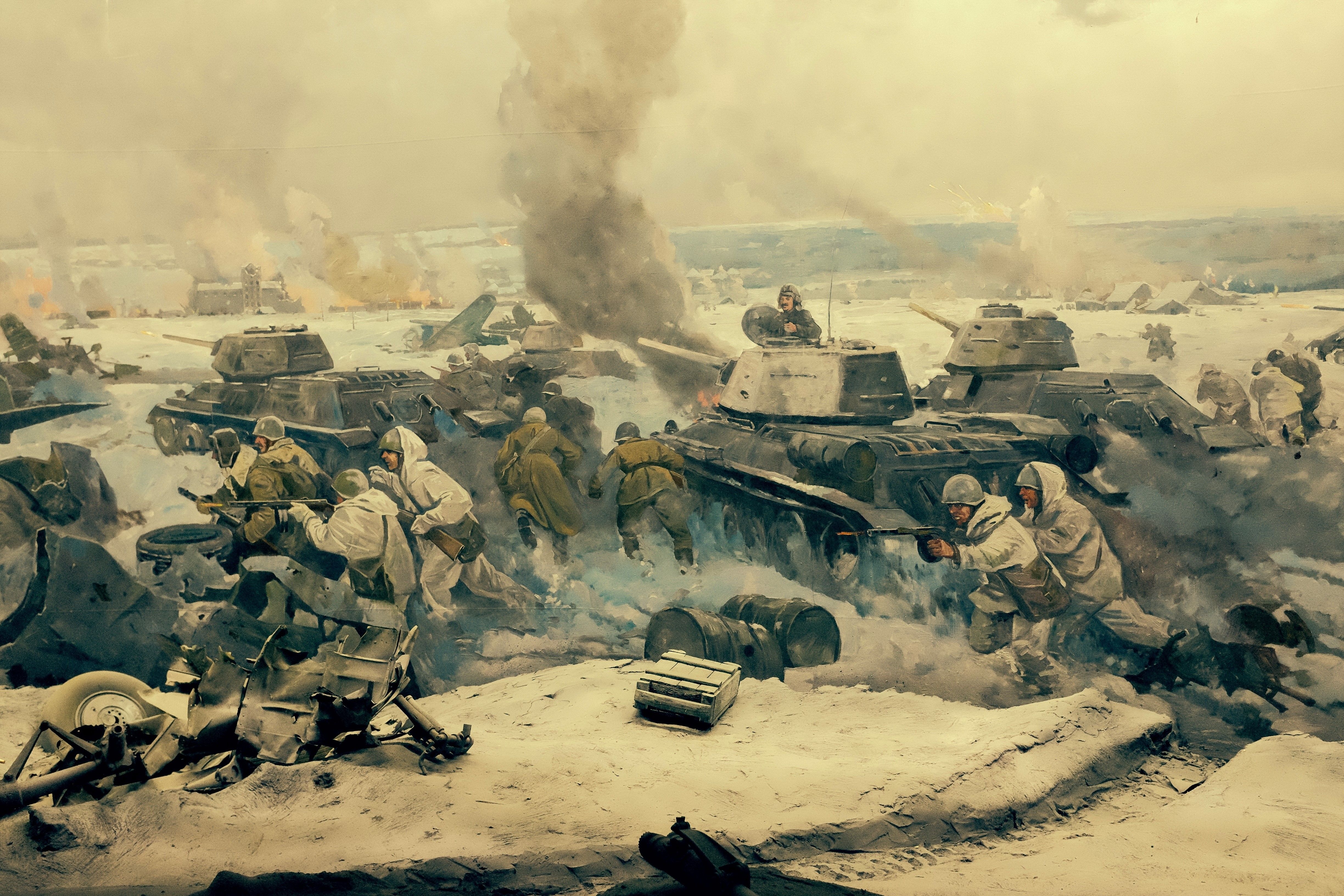 4896x3264 4K, battle of stalingrad, Pictorial art, War, Tanks Gallery HD Wallpaper