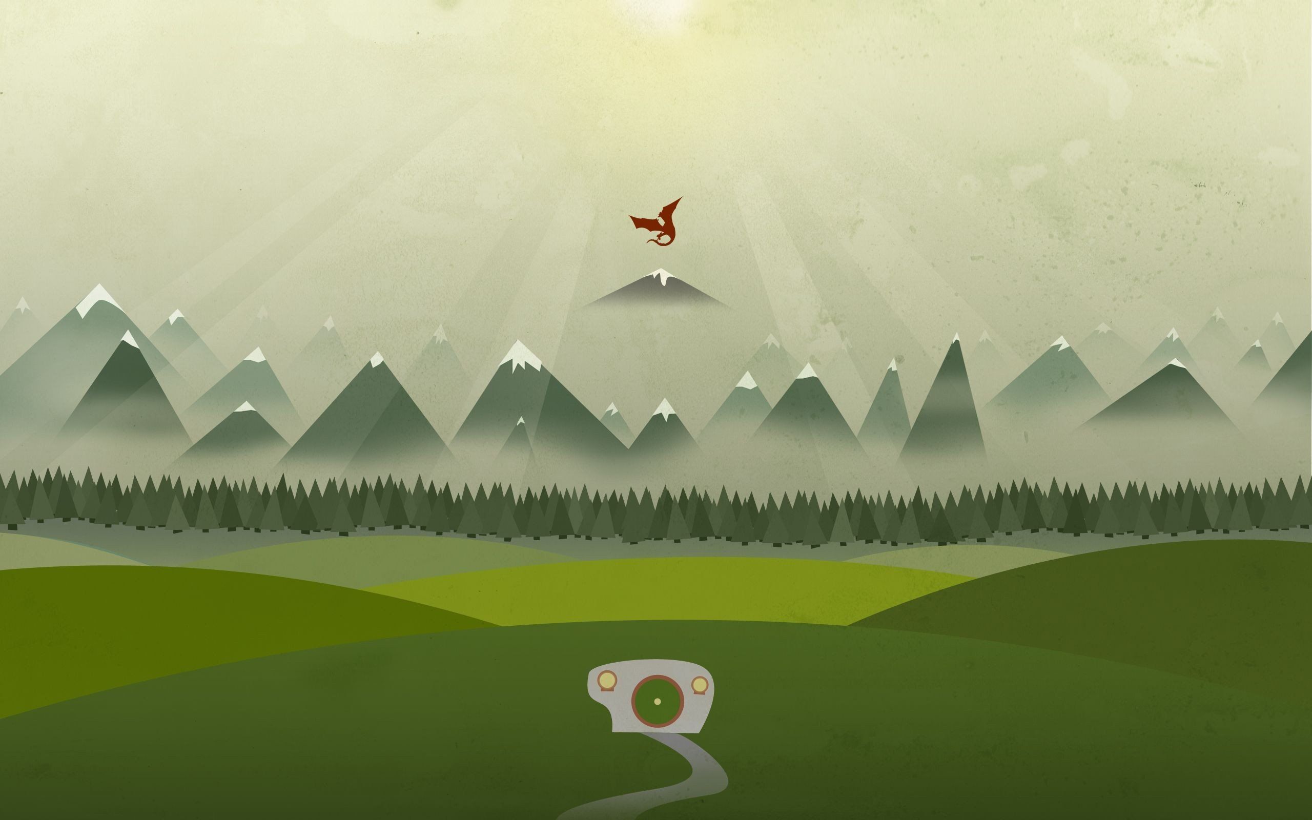 2560x1600 Smaug, The Hobbit, The Shire, Dragon, Mountains, Bag End, Minimalism