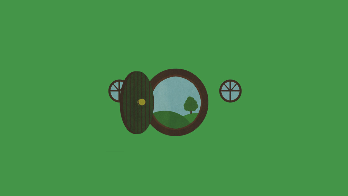 1366x768 The Lord of the Rings, The Hobbit, minimalism, Bag End, green background, greenx768 Wallpaper