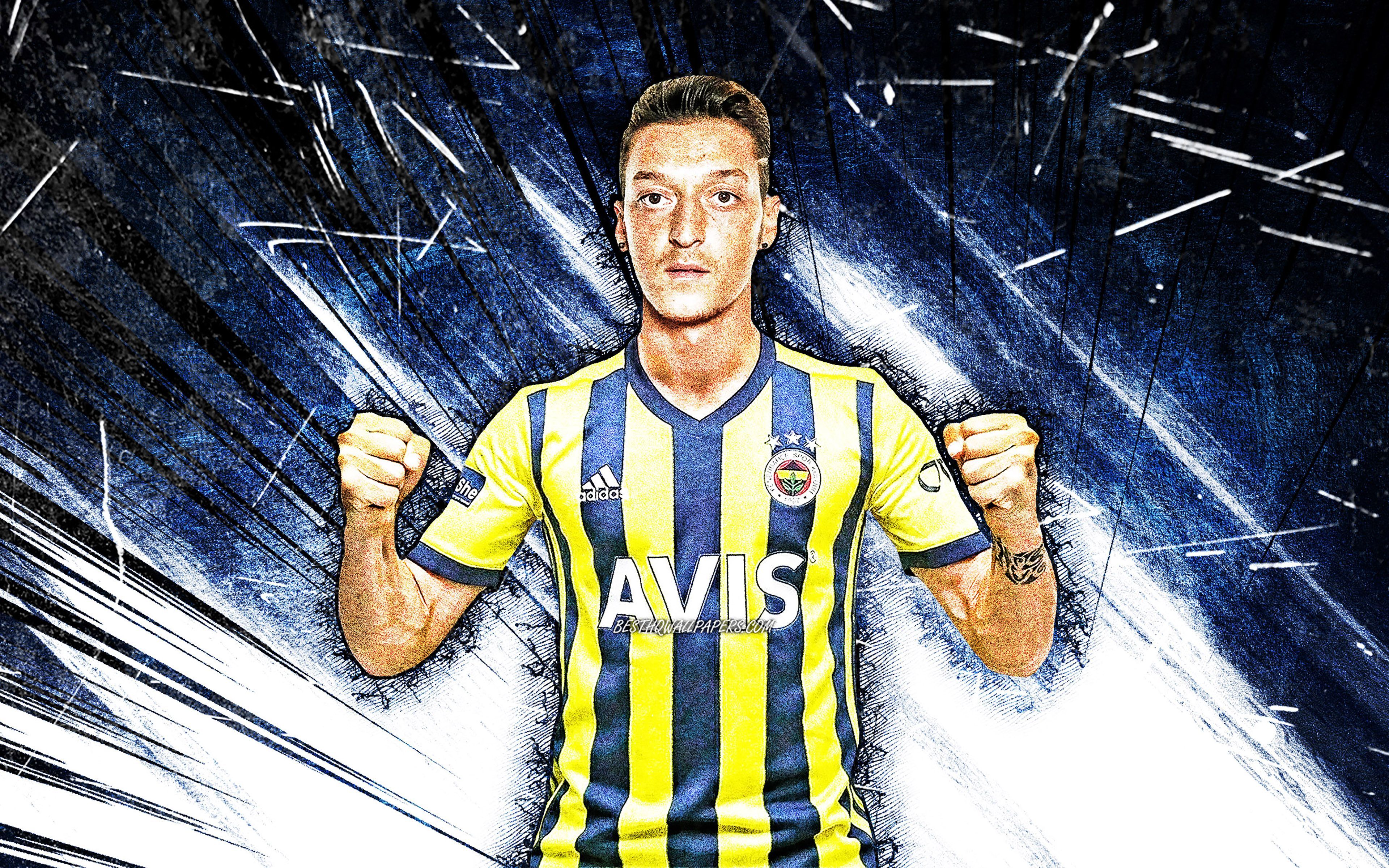 3840x2400 Download wallpaper 4k, Mesut Ozil, grunge art, Fenerbahce SK, Turkish Super Lig, german footballers, soccer, blue abstract rays, Fenerbahce FC, Mesut Ozil Fenerbahce for desktop with resolution 3840x2400. High Quality HD picture