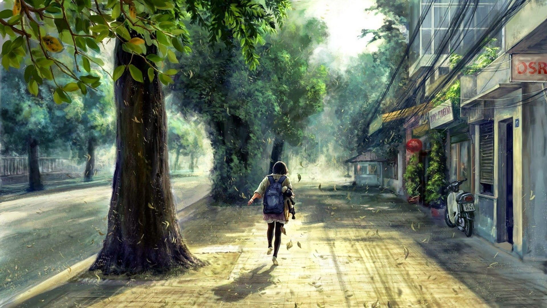 1920x1080 Anime Scenery Street Wallpaper HD .com