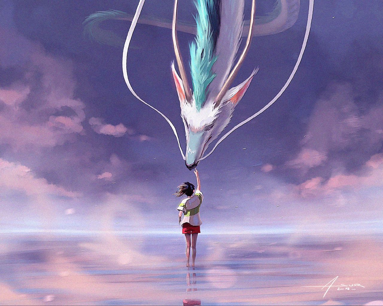 1280x1024 Download wallpaper 1280x1024 dragon, snake, person, fiction, art standard 5:4 HD background