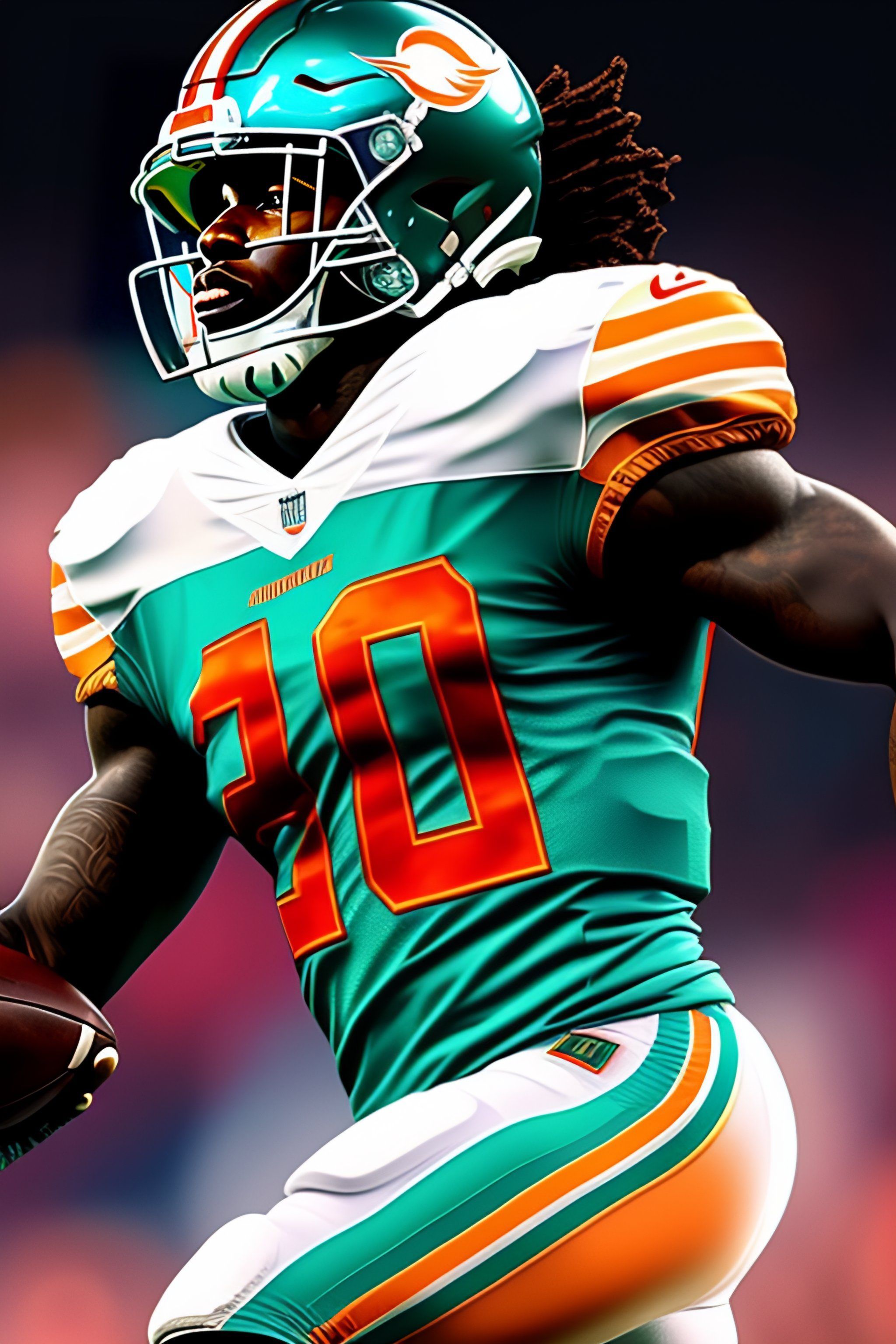 2048x3072 Lexica detailed portrait of tyreek hill miami dolphins football, teal & orange uniform with # 10 printed, unreal engine, fantasy art