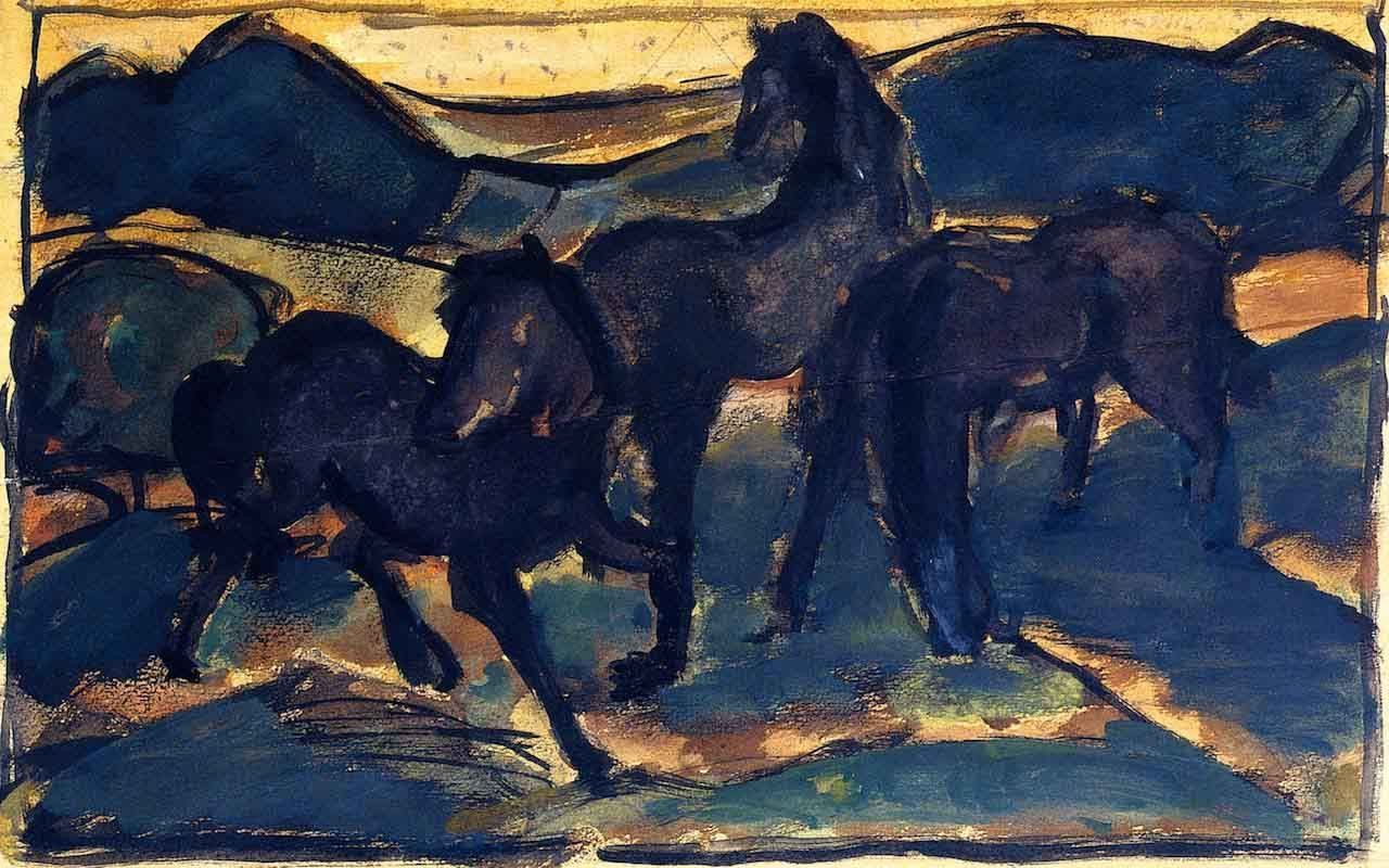 1280x800 Horses At Pasture I By Franz Marc Print or Oil Painting Reproduction from Cutler Miles
