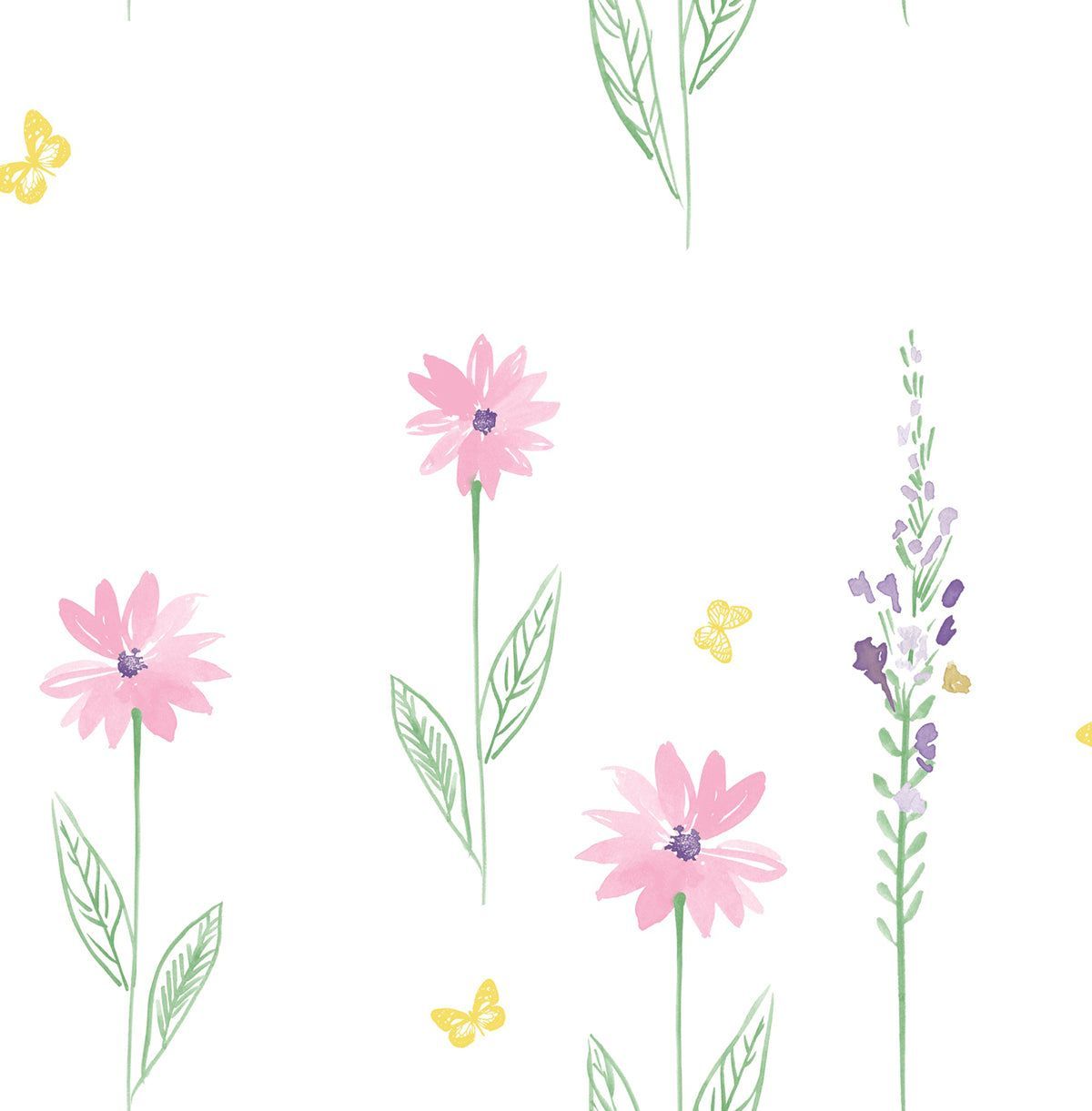 1200x1221 SEABROOK WALLPAPER DAISY FIELD PINK AND GREEN DA62601