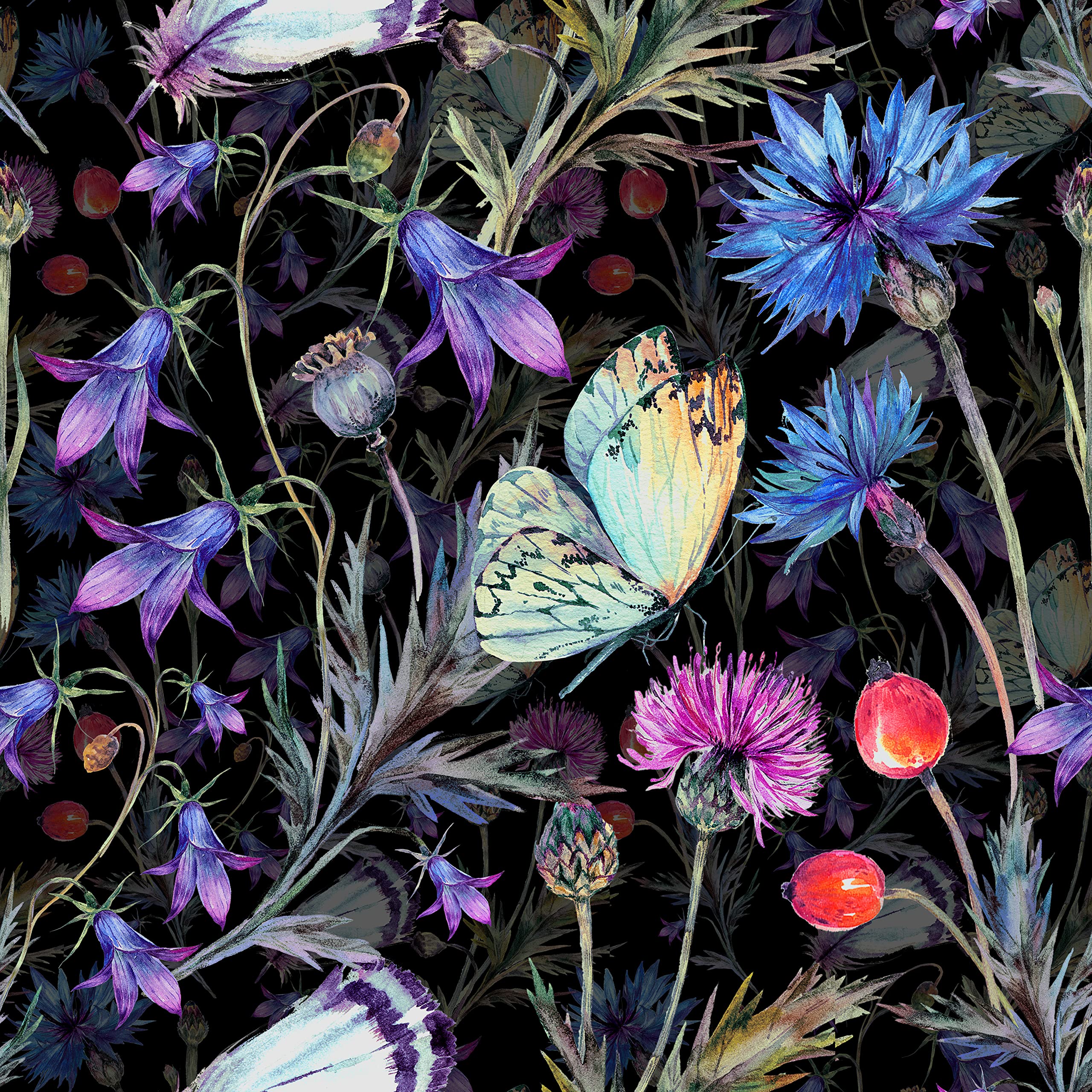 2560x2560 HelloWall Floral Wallpaper Peel And Stick Butterfly Wallpaper Multicolor Floral Contact Paper 17.5×160 Self Adhesive Removable Blue Cornflower Wallpaper Decorative Film For Room Walls Cabinet