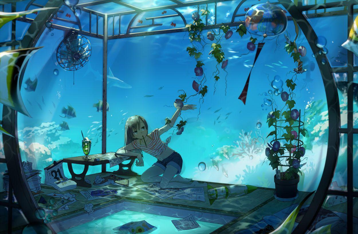 HD desktop wallpaper: Anime, Girl, Underwater, Bubble download free picture  #993035