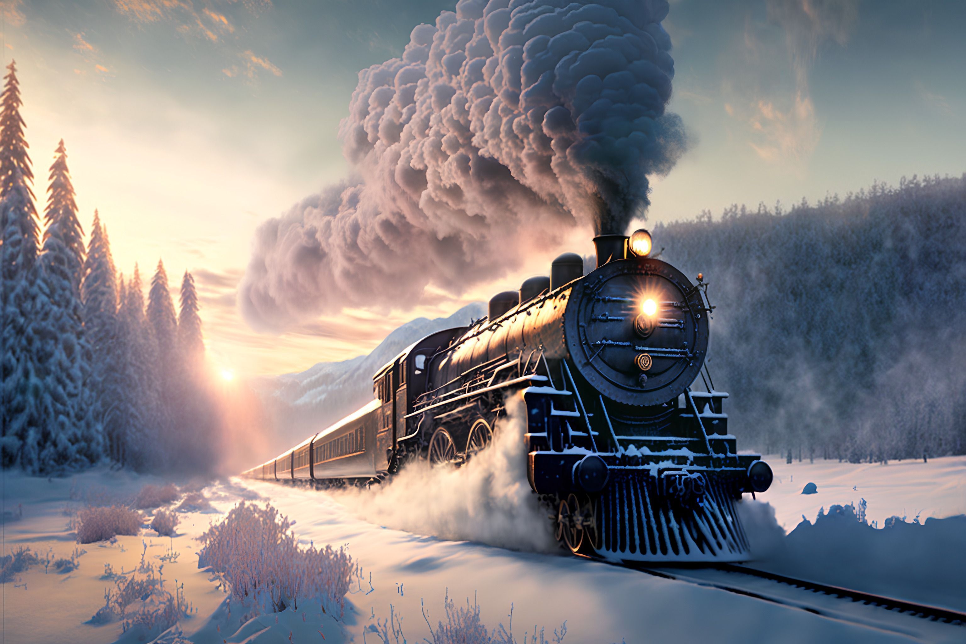 3072x2048 steam train drivingw, the polar express, scenic