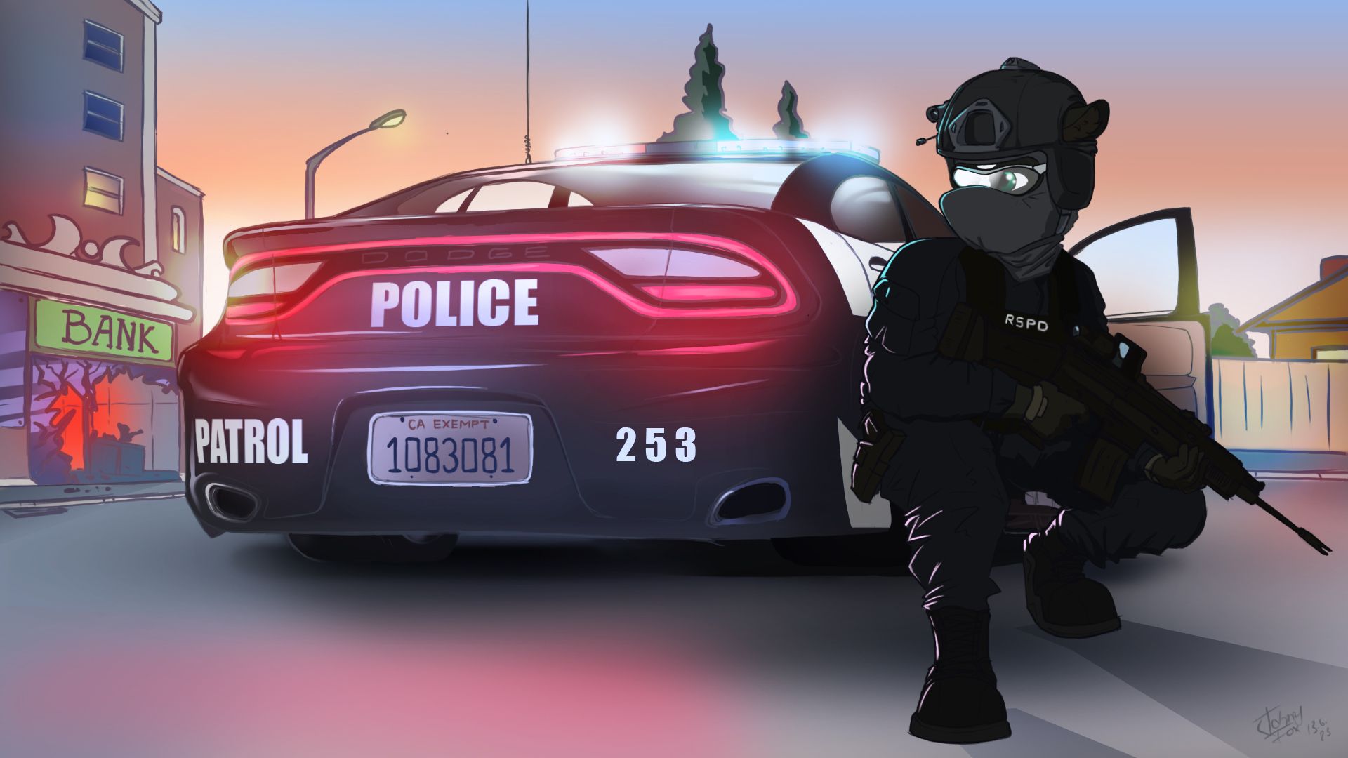 1920x1080 Bank robbery (Police) YCH for PandaGearhead by Johnny_Tailson_Fox - Fur Affinity [dot] net