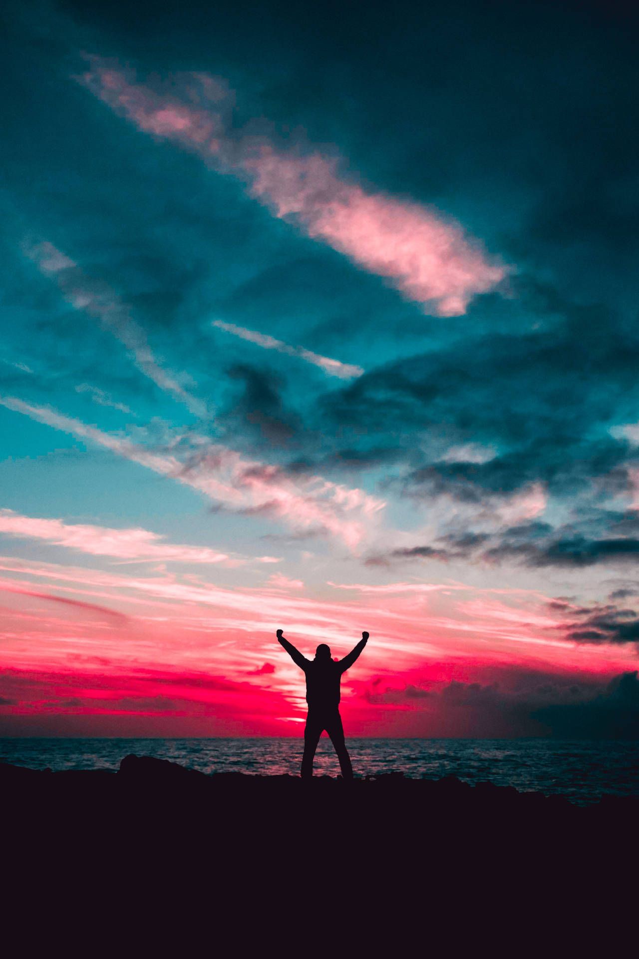 1280x1920 Download Aesthetic Sky And A Happy Person Wallpaper
