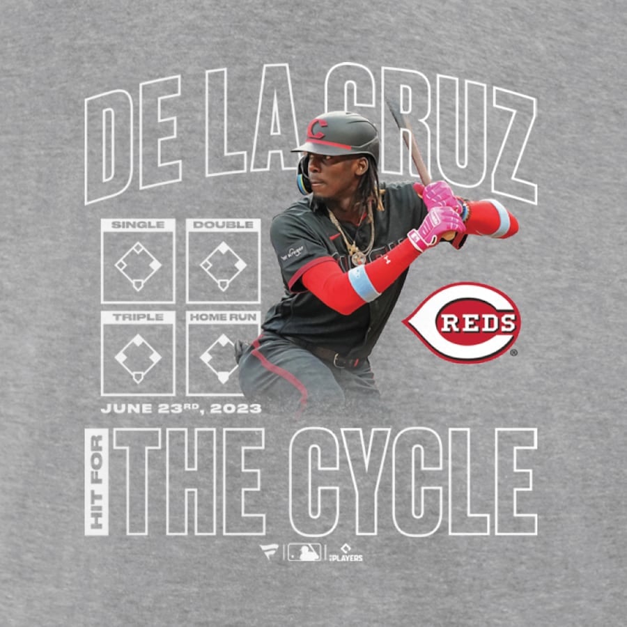 900x900 Men's Cincinnati Reds Elly De La Cruz Fanatics Branded Heather Gray Cycle T Shirt