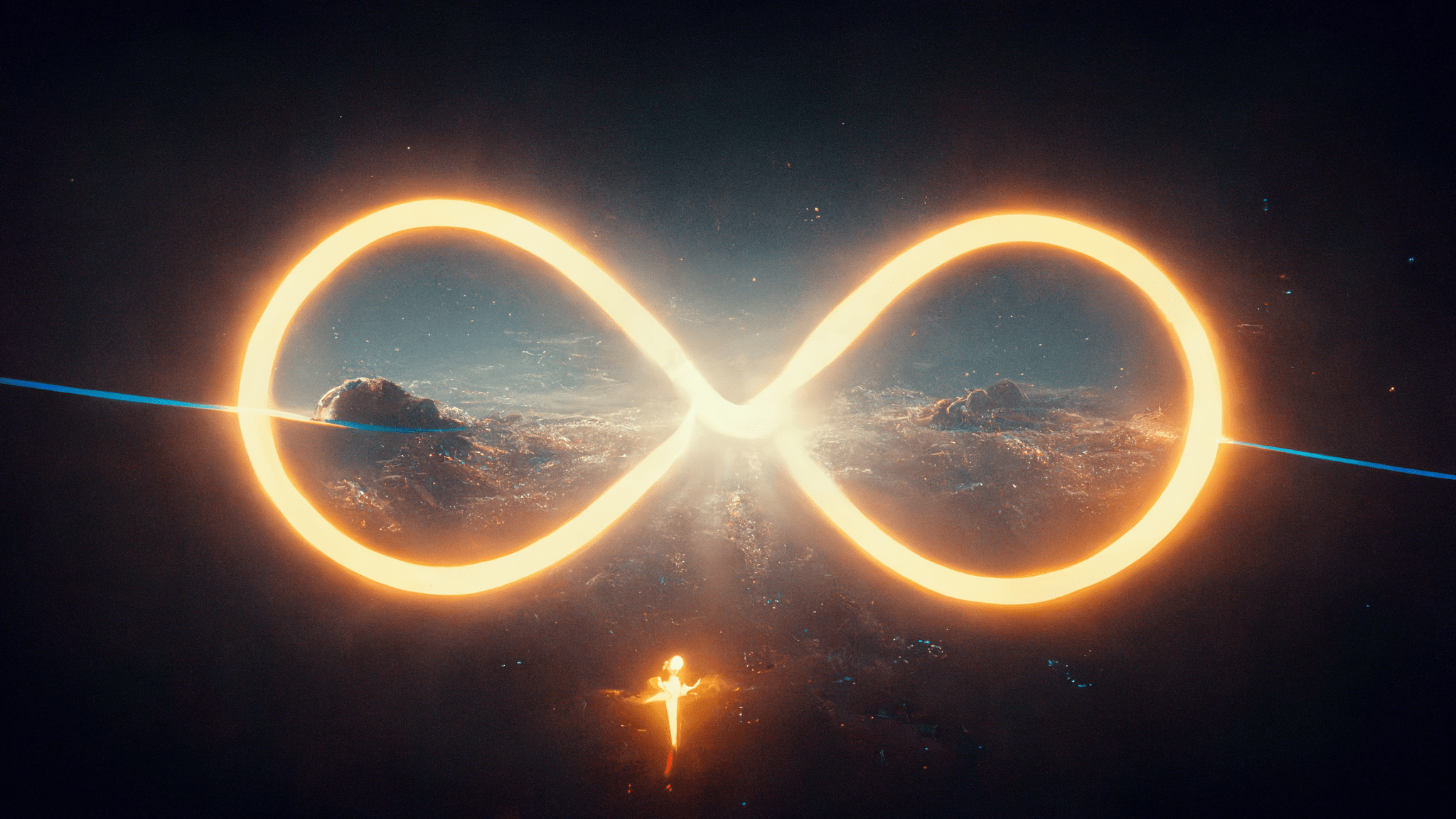2048x1152 Midjourney prompt: unbroken infinity symbol composed of