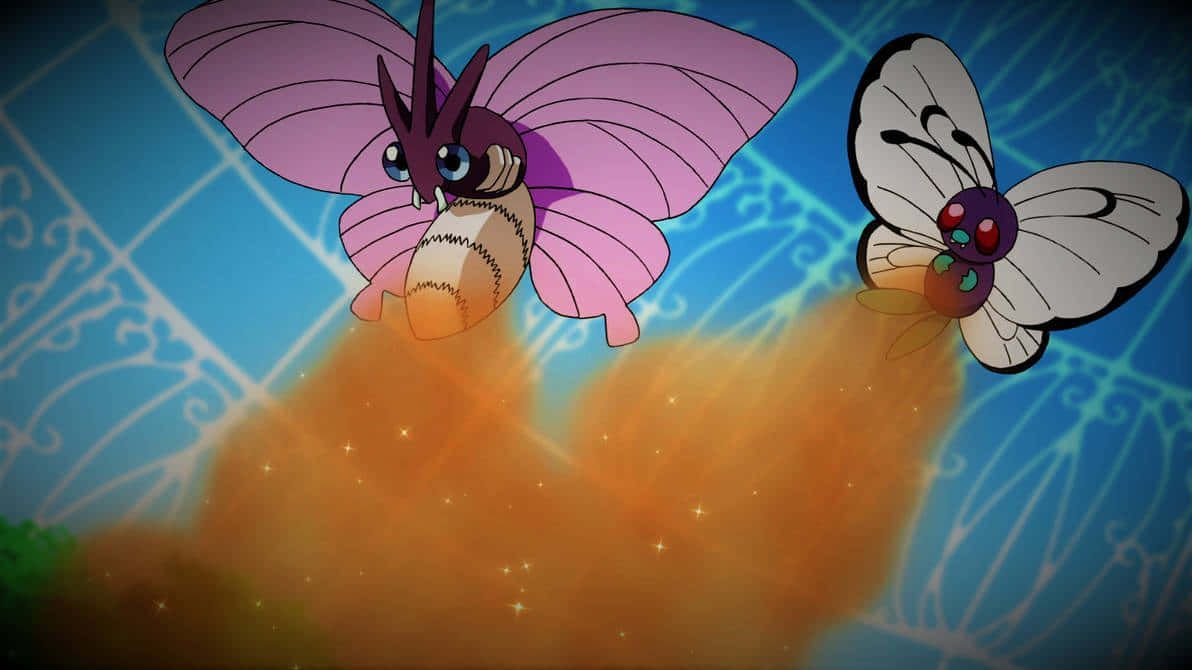 1192x670 Download Venomoth And Butterfree Releasing Stun Spore Wallpaper