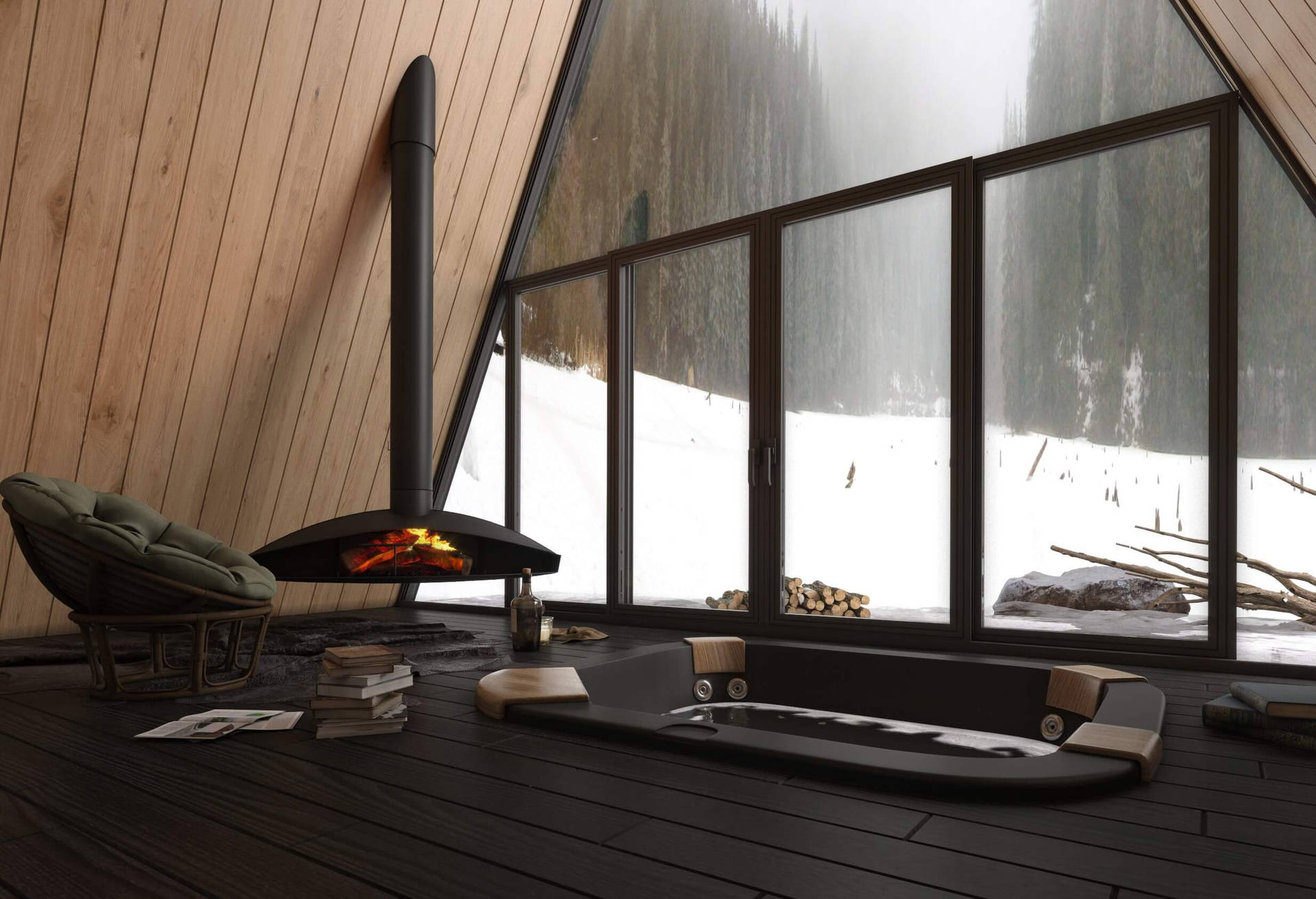 1920x1312 Download Enchanting View of Winter from a Cozy House Wallpaper