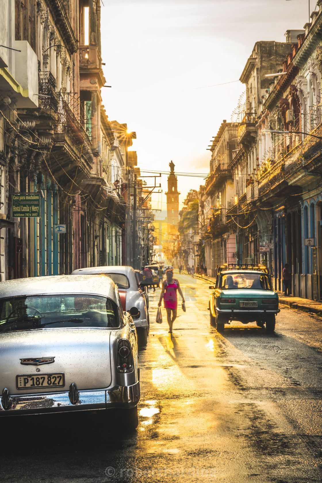 1120x1680 American and Russian vintage cars at sunset, La Habana, Havana, Cuba, West., download or print for £49.50