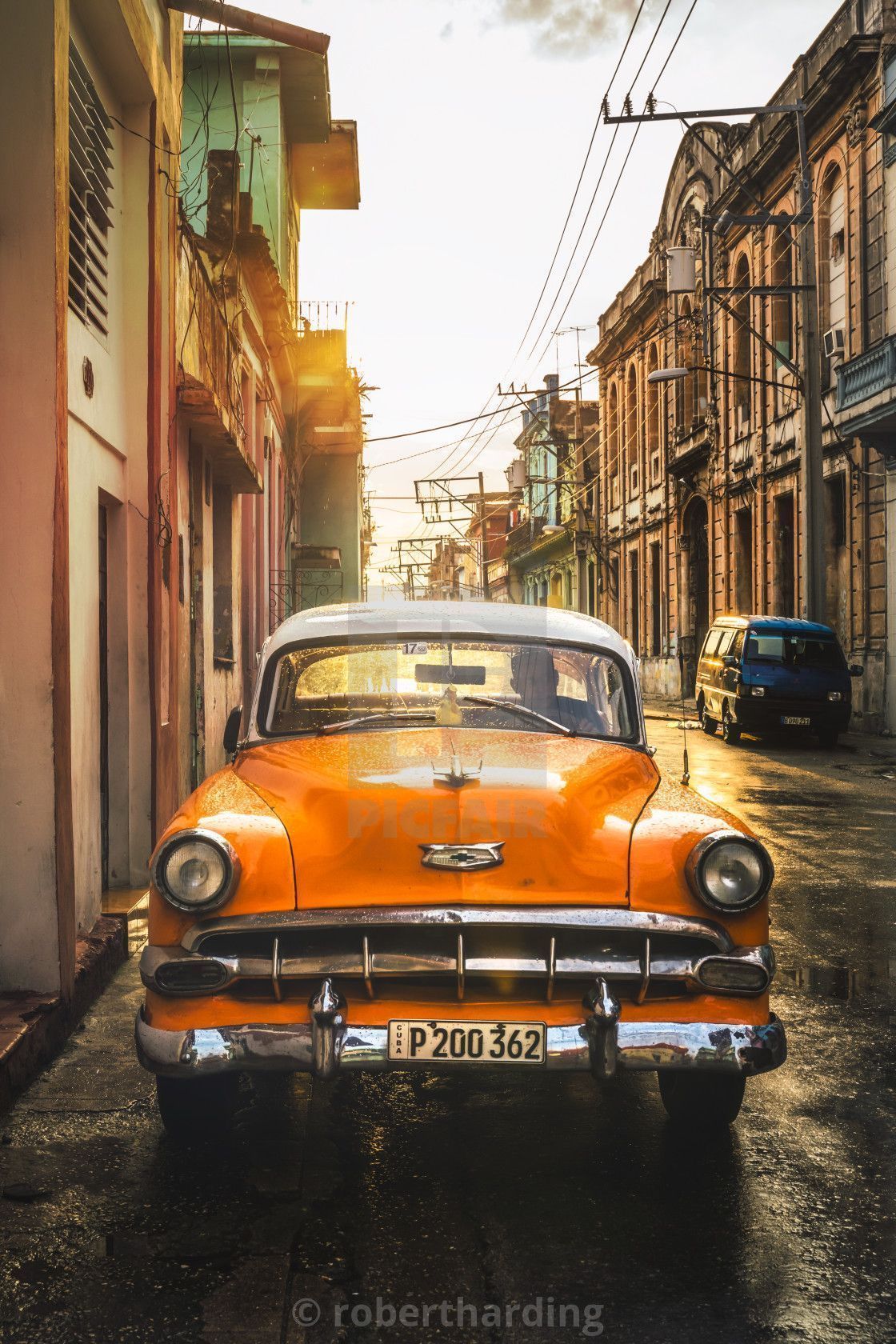 1120x1680 Orange American vintage car at sunset, La Habana, Havana, Cuba, West Indies, ., download or print for £49.50