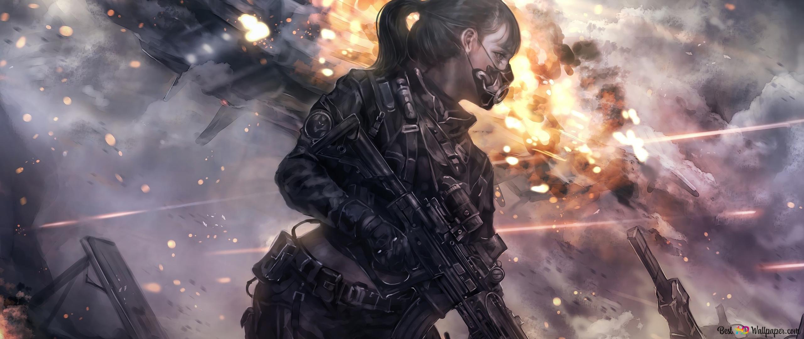 2560x1080 Female Soldier 4K wallpaper download