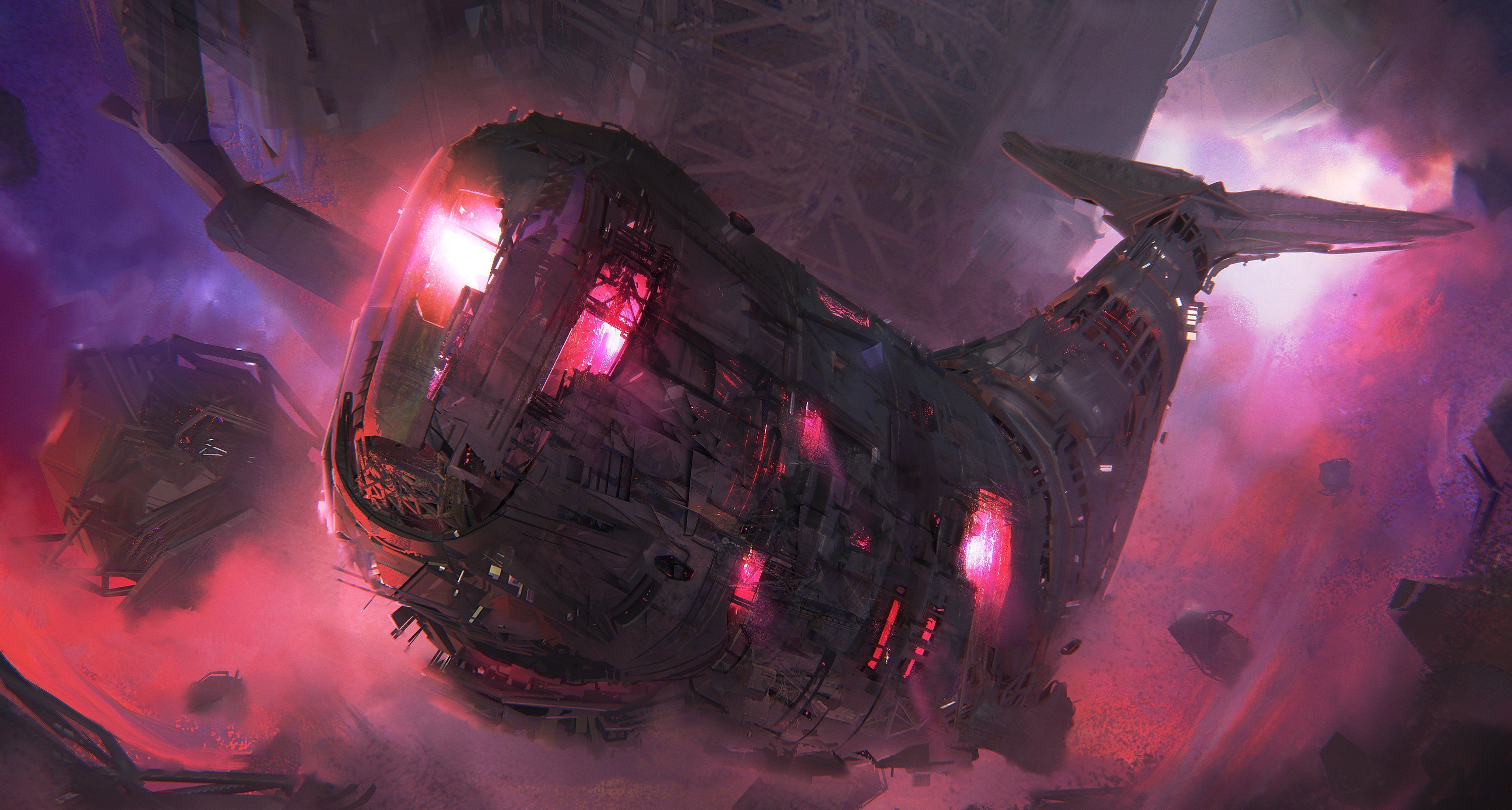 3454x1850 Whale Spaceship HD wallpaper
