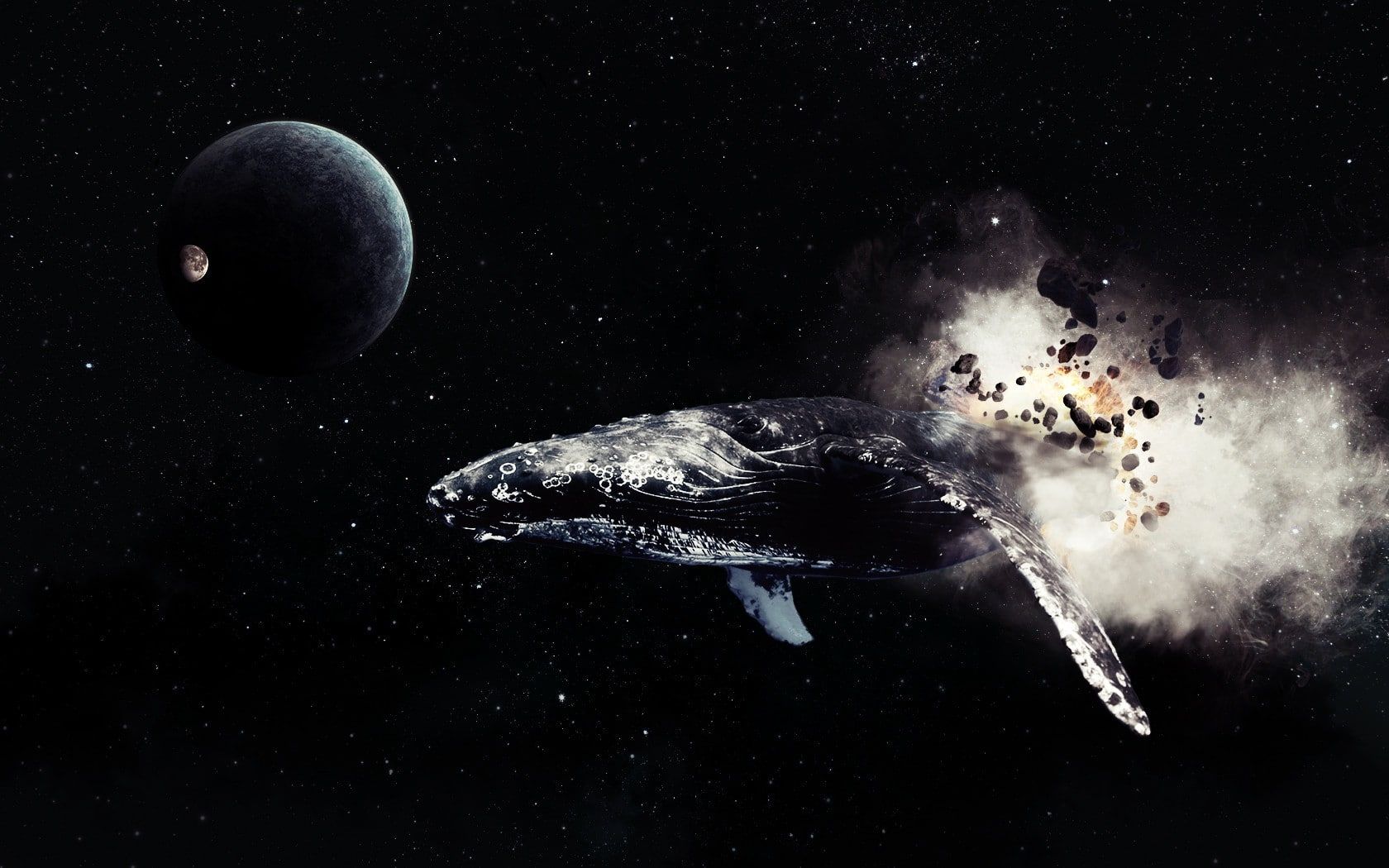 1680x1050 Wallpaper / comet, stars, space, Whale, 720P, Moon, planet free download