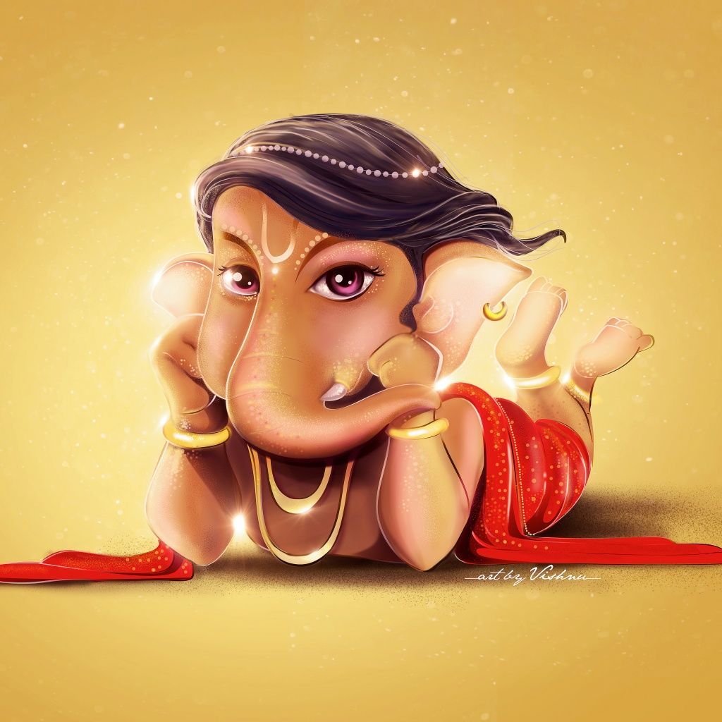 1024x1024 Lord Ganesha Wallpaper 4K, Little Ganesha, Ganapati Bappa
