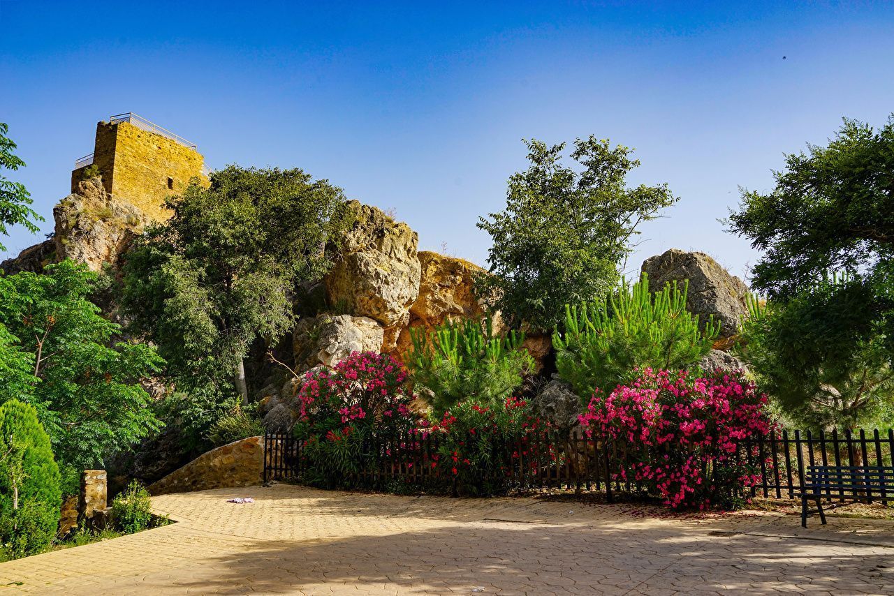 1280x854 Photos Spain Lanjaron Castle gardens Spruce Nature Fence Gardens