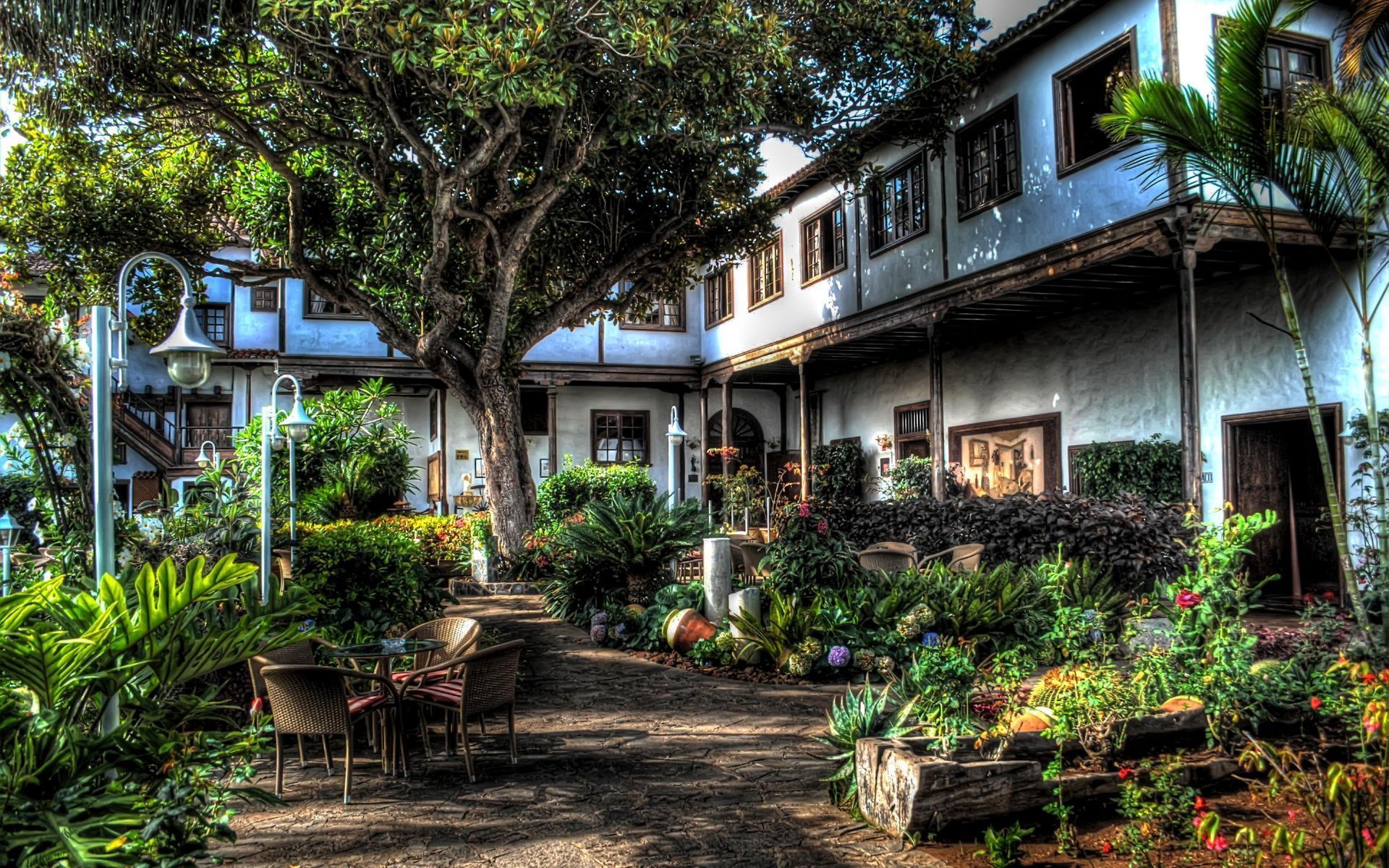 1920x1200 spain, Hdr, World, Architecture, Buildings, Houses, Villa, Mansion, Tropical, Garden, Flowers