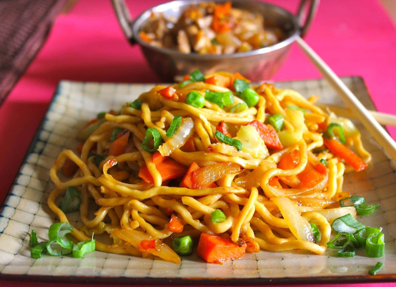 1600x1160 Download Delicious Indo Chinese Chicken Hakka Noodles Wallpaper