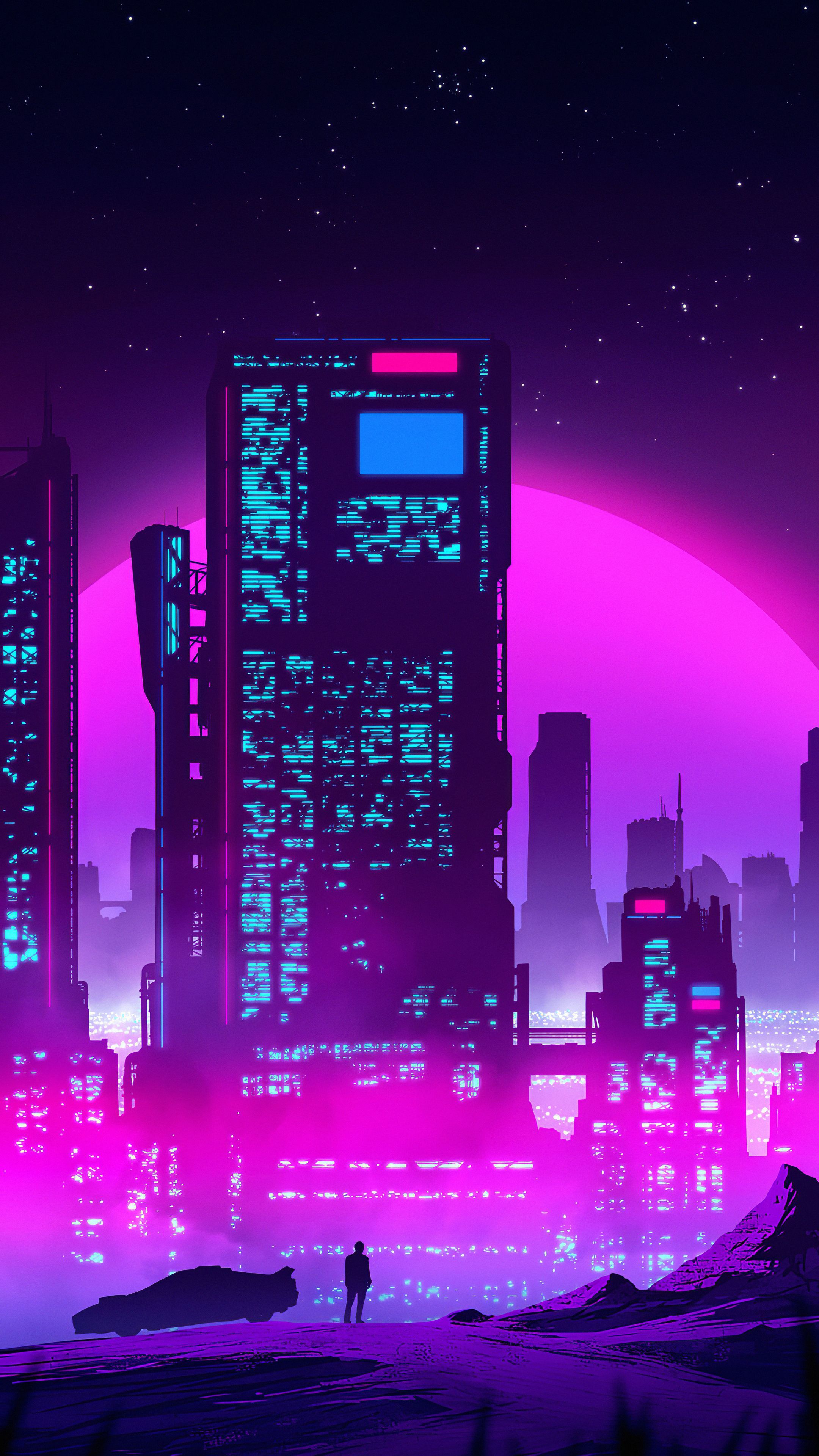 2160x3840 Wallpaper Vaporwave, Synthwave, Building, Skyscraper, Atmosphere, Background Free Image