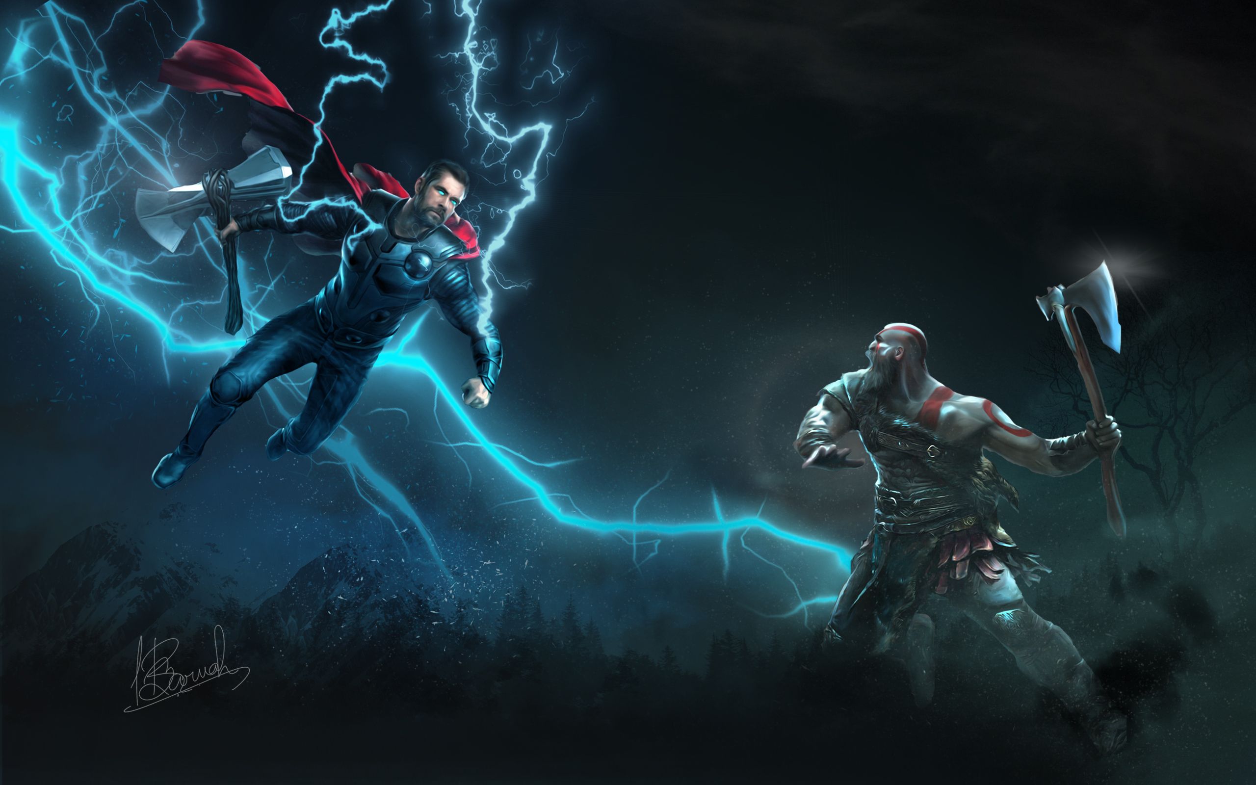 2560x1600 Thor Vs Kratos Art 2048x1152 Resolution HD 4k Wallpaper, Image, Background, Photo and Picture
