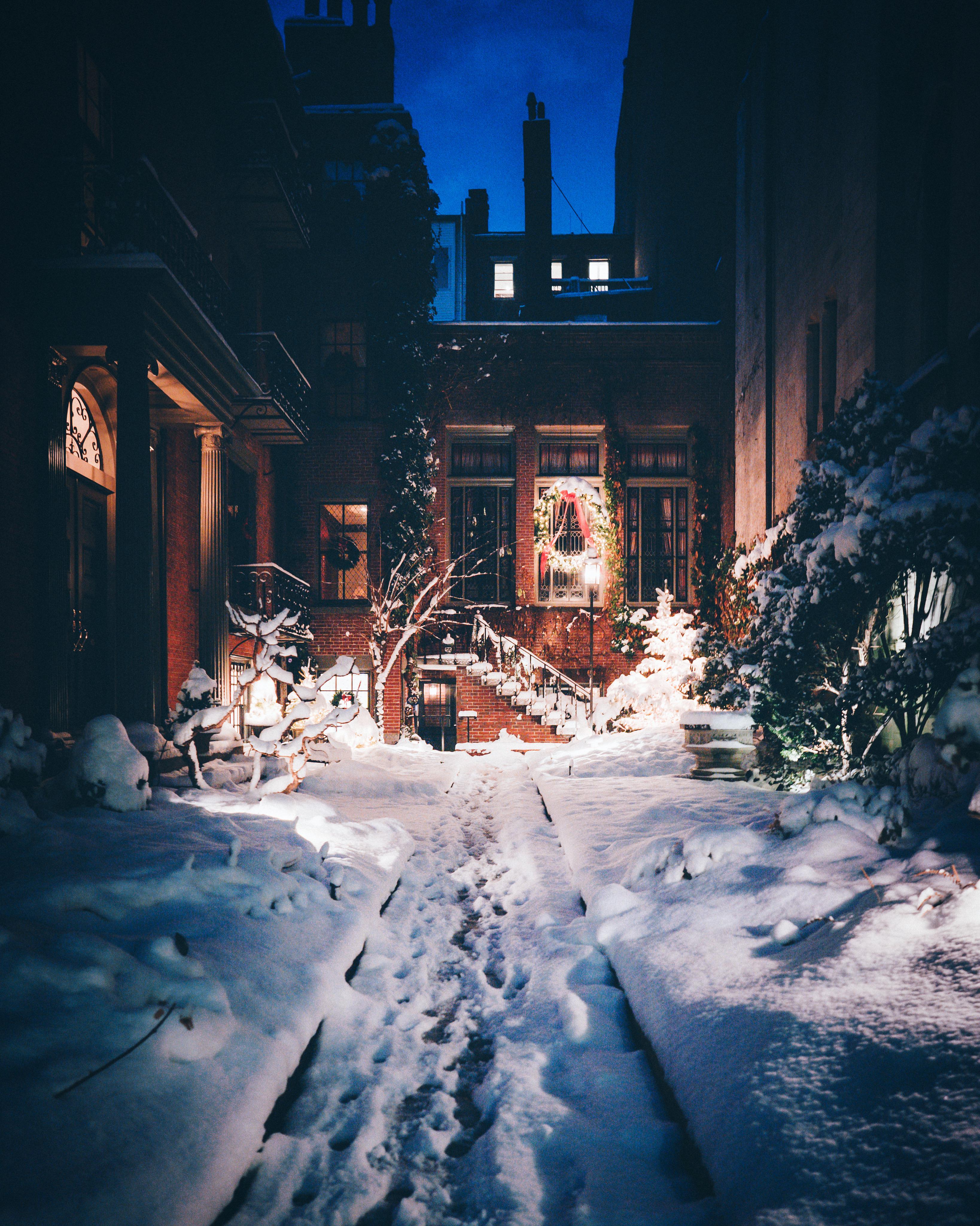 3276x4096 ITAP of A Beautiful Home Covered in Snow in Boston