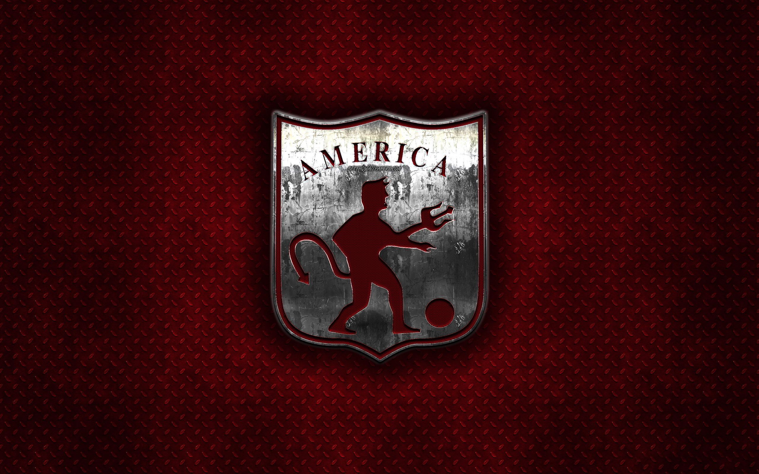 2560x1600 Download wallpaper CD America de Cali, Colombian football club, red metal texture, metal logo, emblem, Cali, Colombia, Liga Aguila, creative art, football for desktop with resolution 2560x1600. High Quality HD picture wallpaper