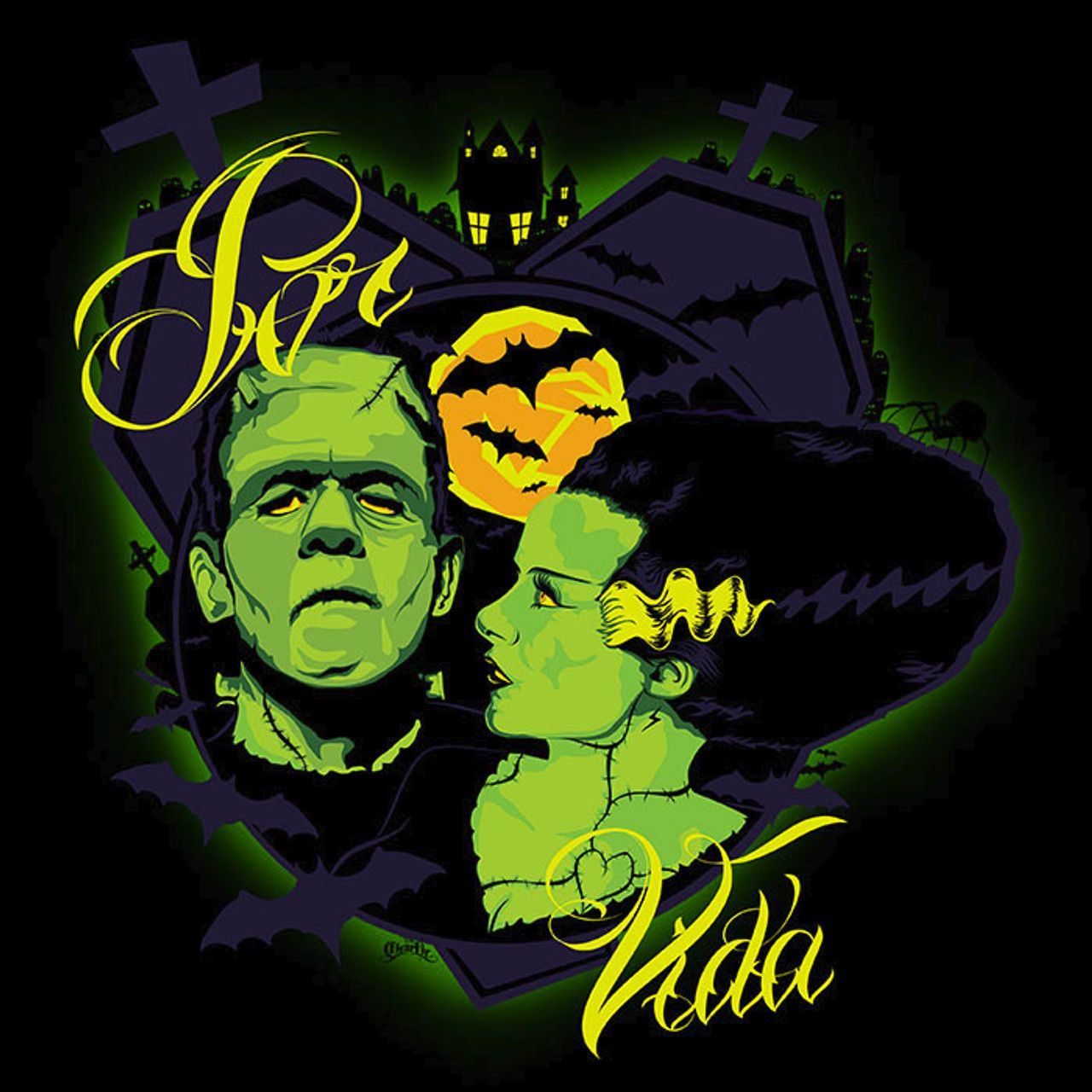 1280x1280 Por Vida Monsters Frankenstein by Charlie Medina Canvas Giclee Art Print