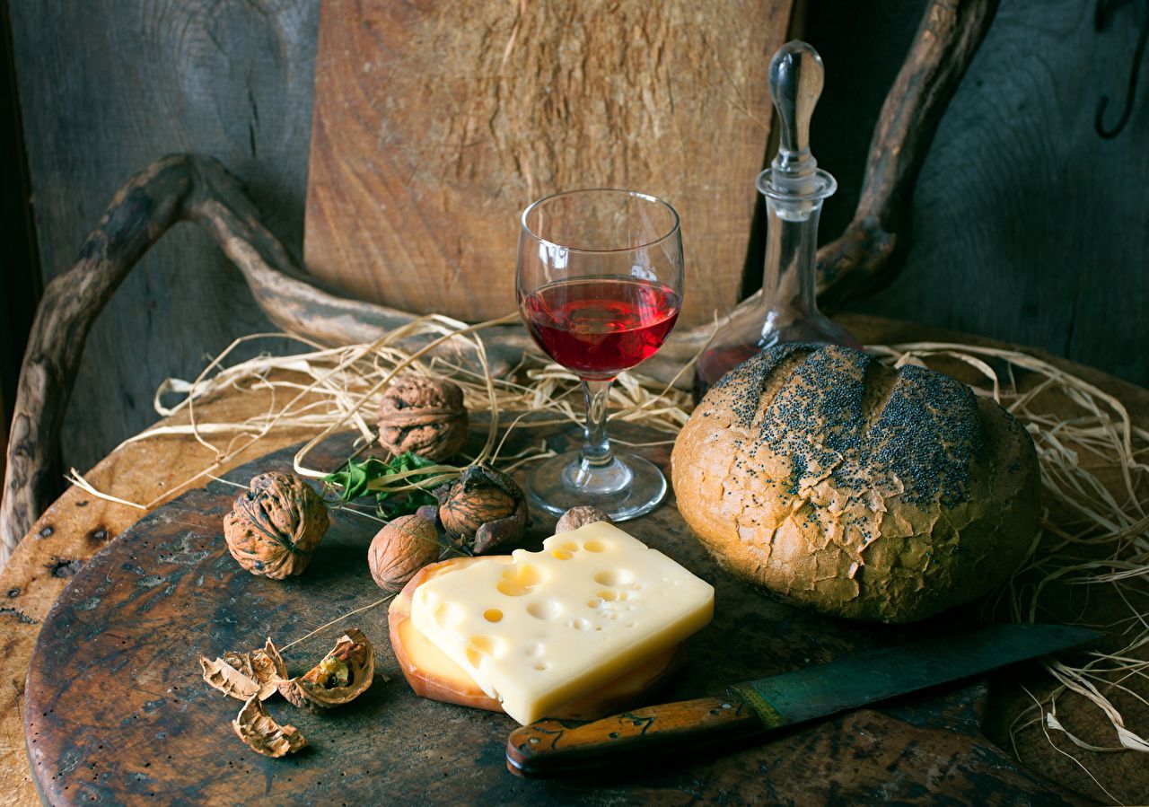 1280x899 Desktop Wallpaper Food Knife Wine Bread Cheese Walnut Stemware Nuts