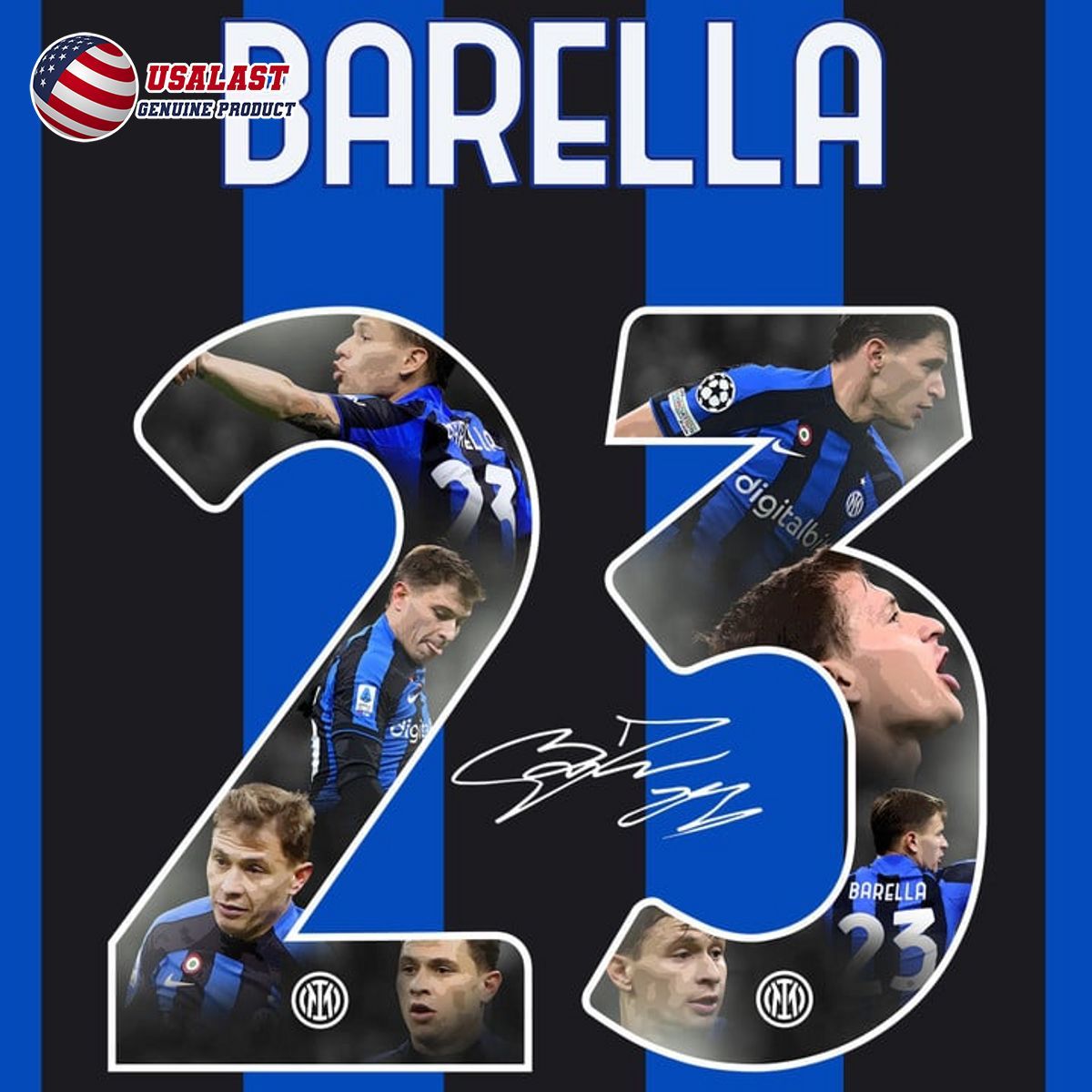 1200x1200 Nicolò Barella 23 Inter Milan Photo And Sign 2022 23 Home Men Jersey