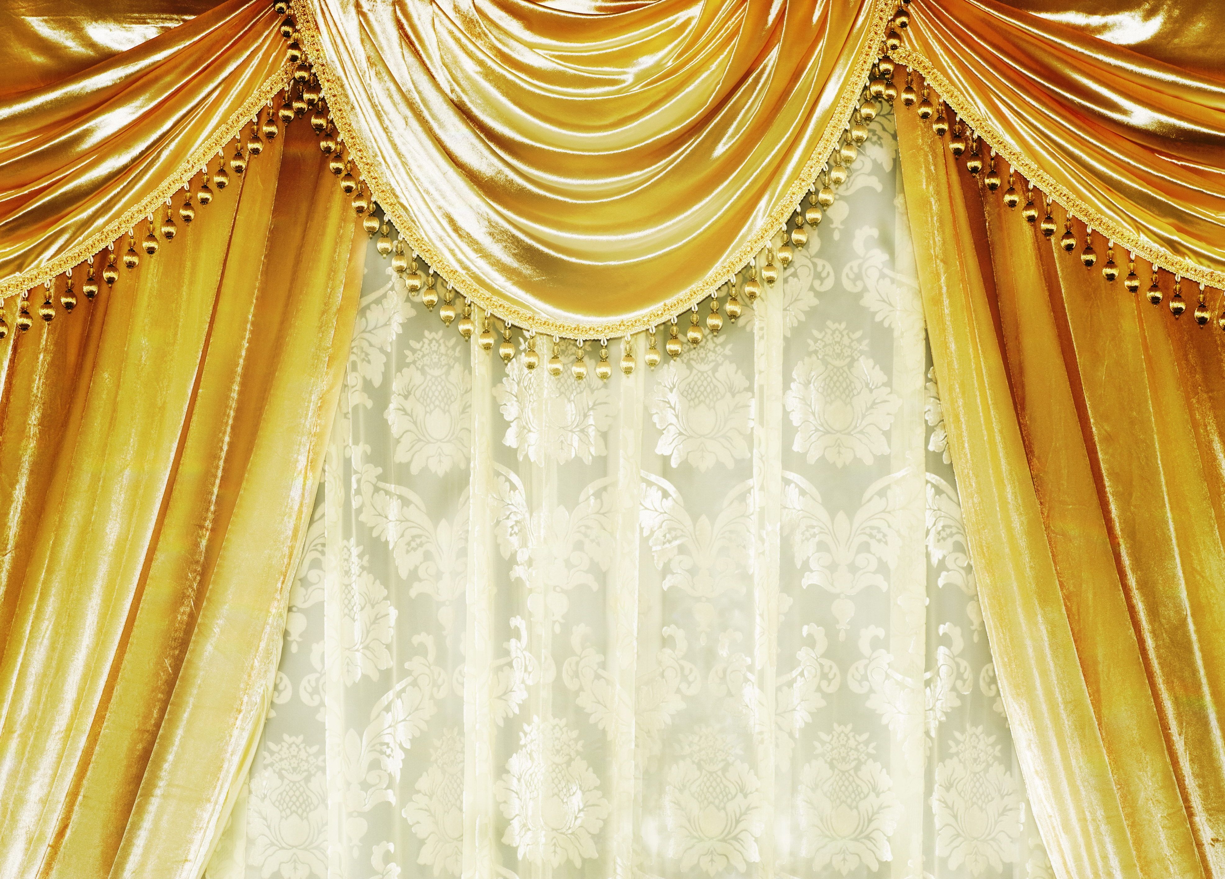 3944x2832 Download wallpaper 3944x2832 curtains, gold, velvet curtains, damask HD background